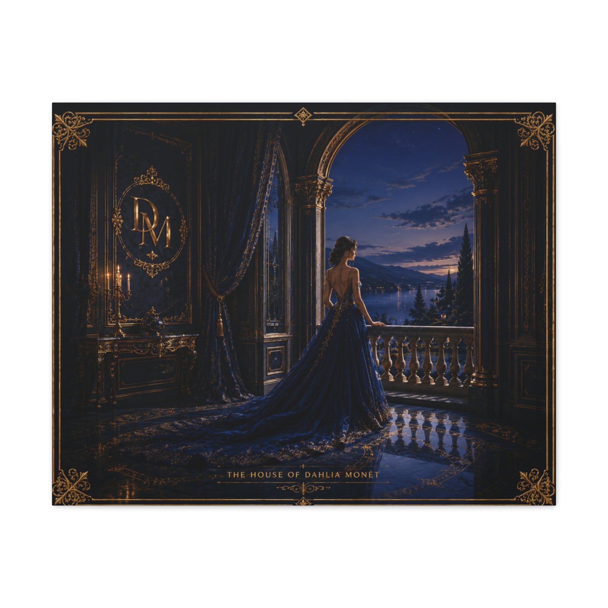 Princess at Midnight Matte Canvas Print — Elegant Blue Evening Wall Art