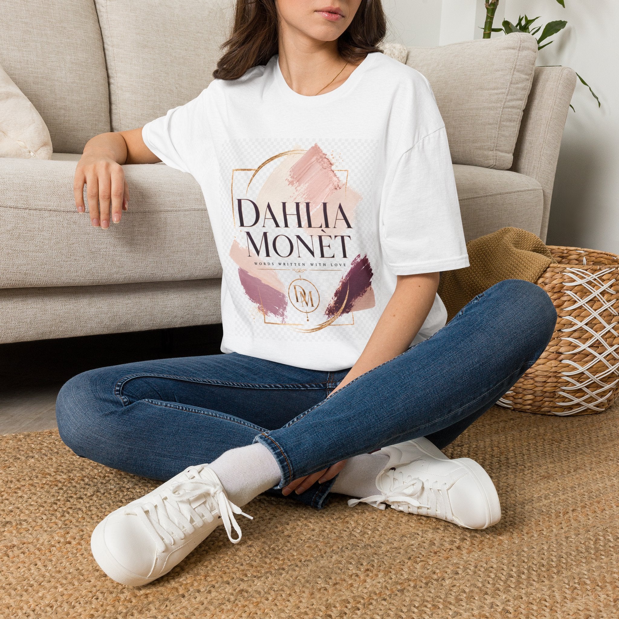 Dahlia Monet Graphic Tee — Elegant Brushstroke Logo T-Shirt