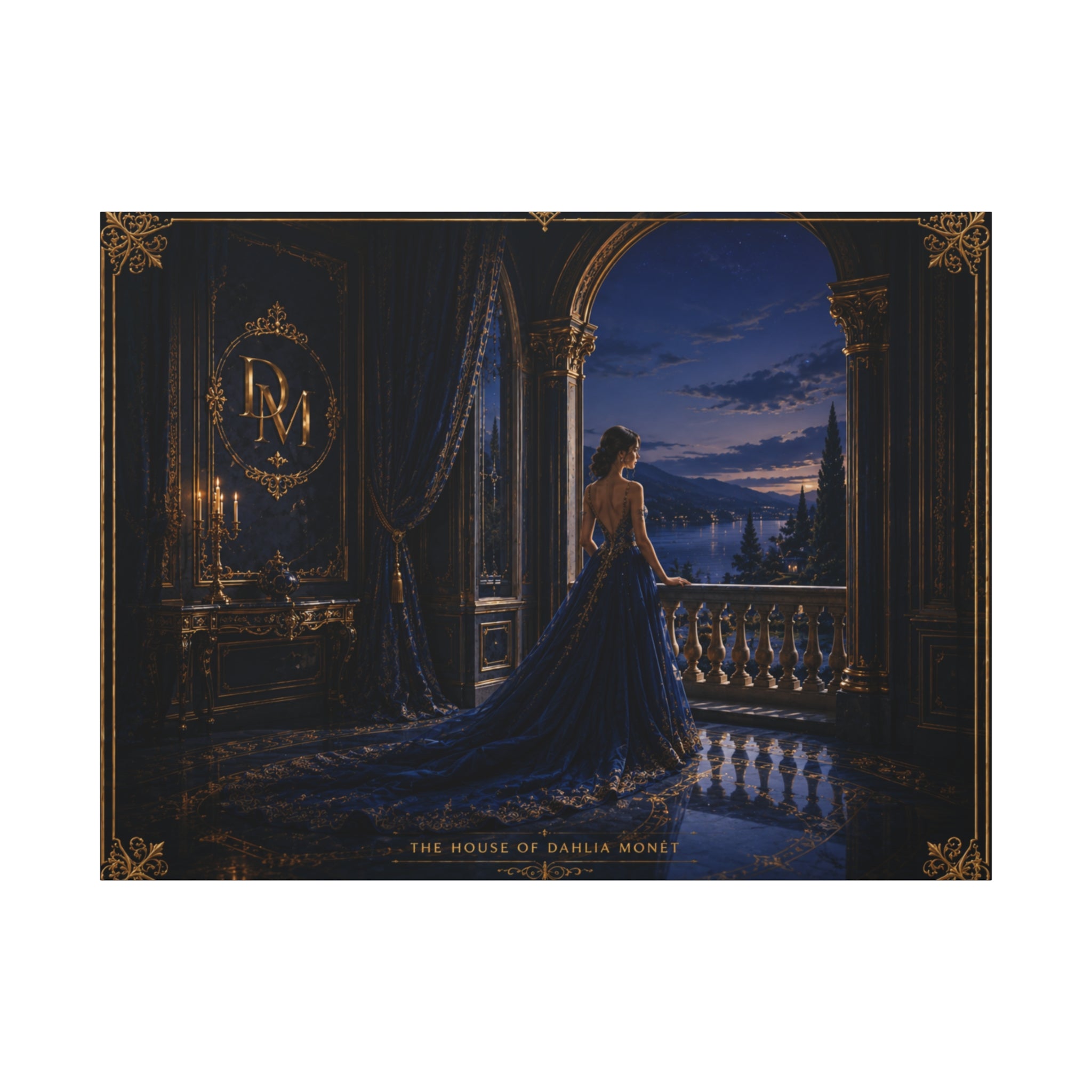 Princess at Midnight Matte Canvas Print — Elegant Blue Evening Wall Art