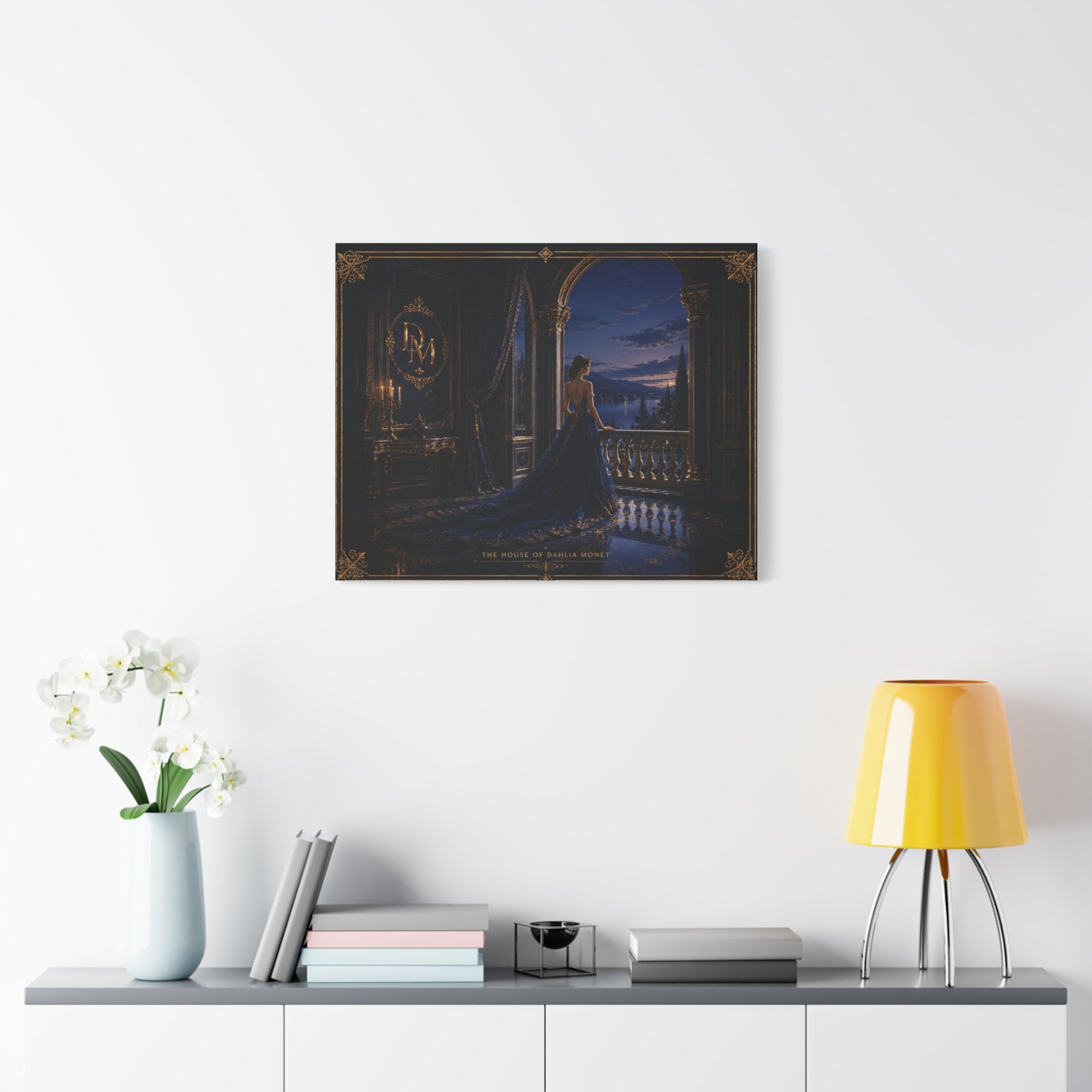 Princess at Midnight Matte Canvas Print — Elegant Blue Evening Wall Art