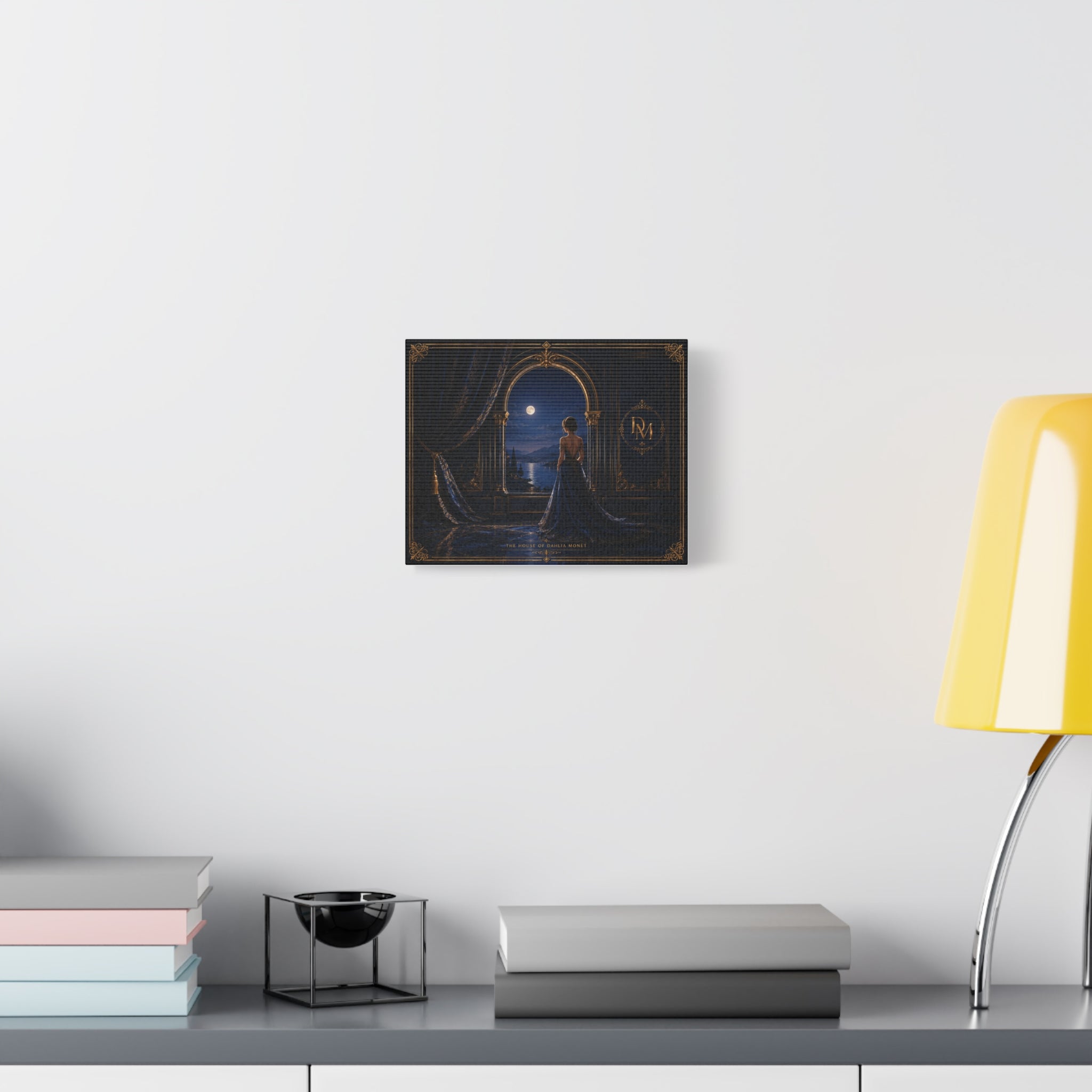 Moonlit Elegance Canvas Print — Woman in Gown by Window (Matte Stretched)