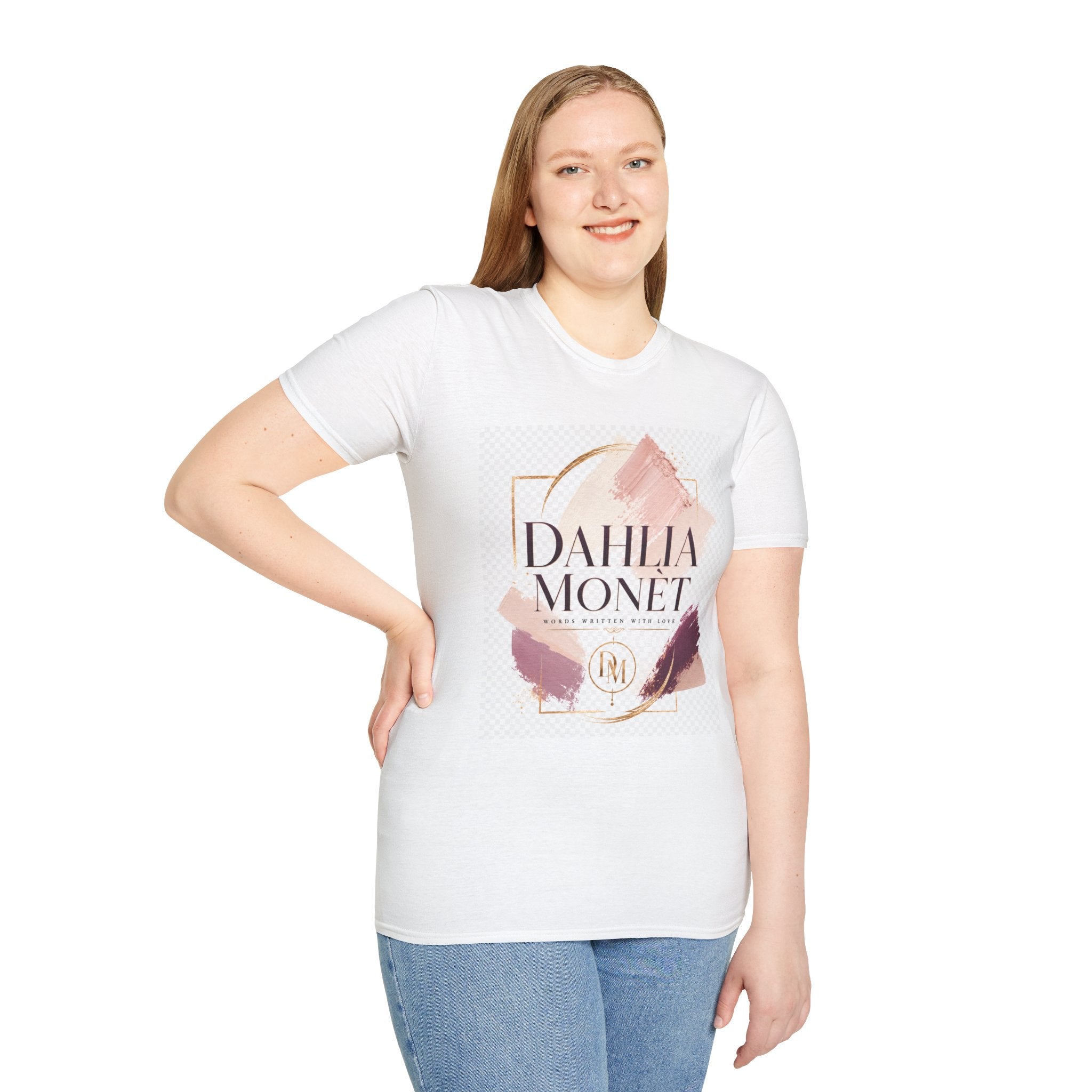 Dahlia Monet Graphic Tee — Elegant Brushstroke Logo T-Shirt