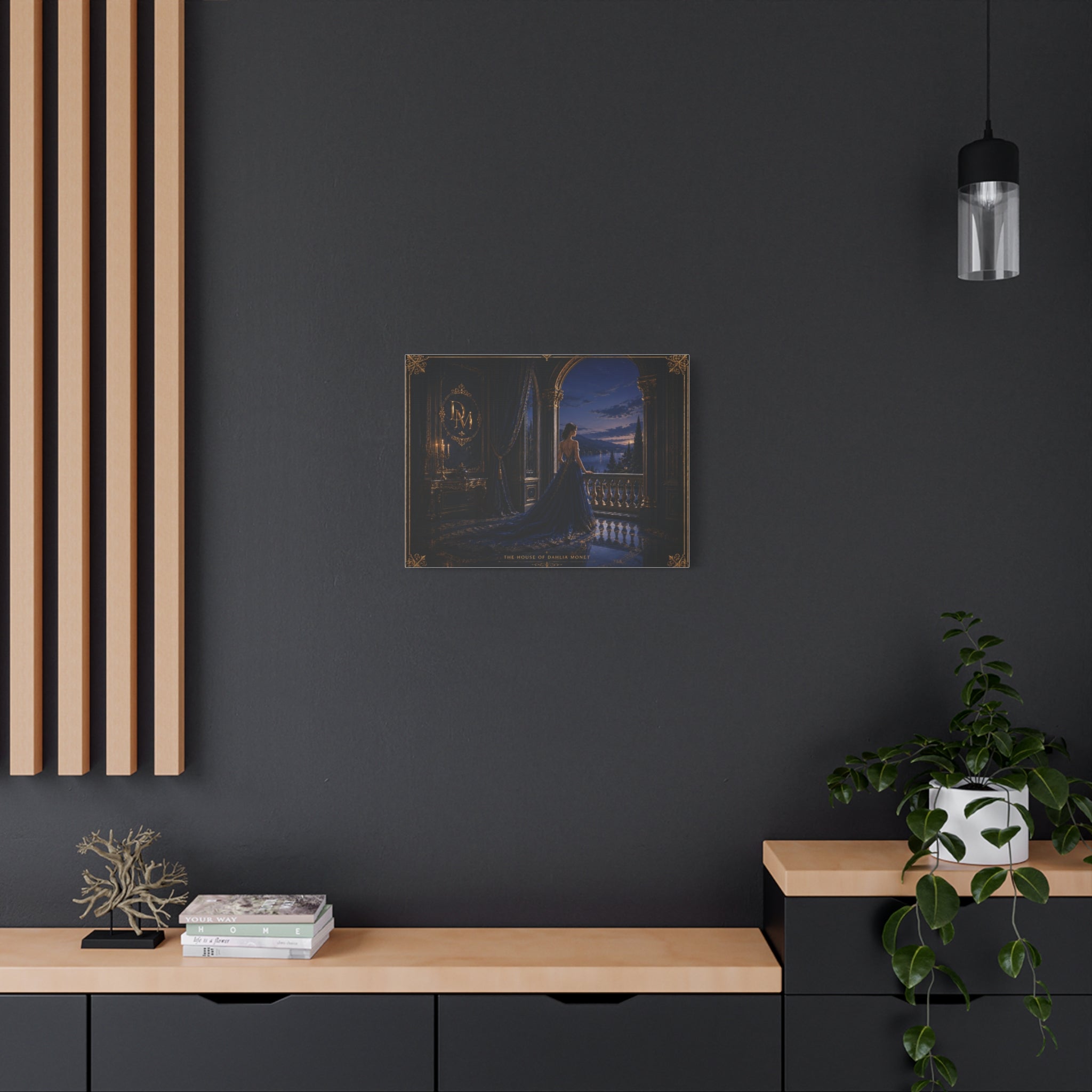 Princess at Midnight Matte Canvas Print — Elegant Blue Evening Wall Art