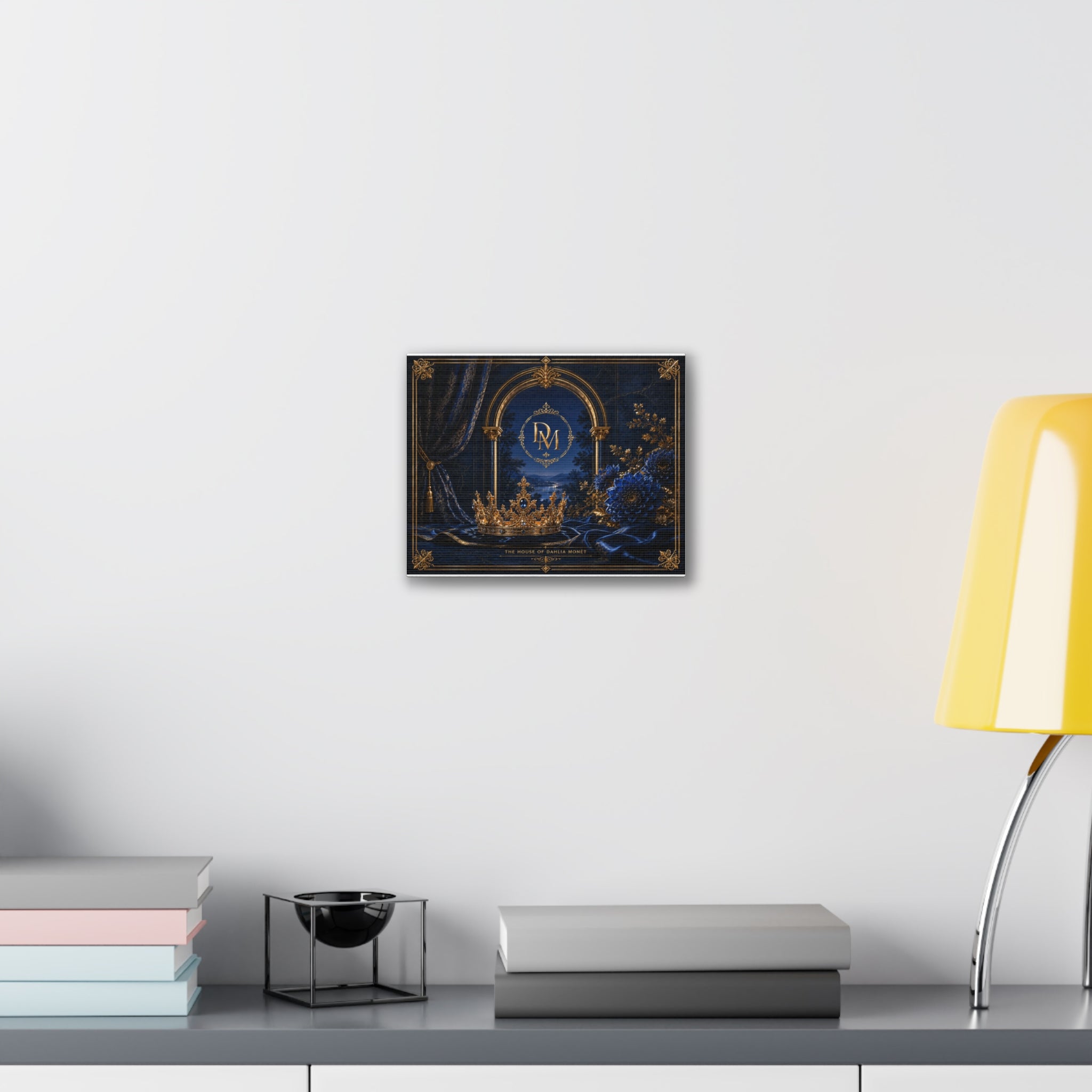 Royal Crown Canvas Print – 'The House of Dahlia Monet' Elegant Blue & Gold Wall Art