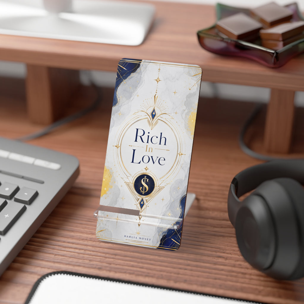 Phone Stand — "Rich In Love" Marble Gold Acrylic Mobile Display Stand