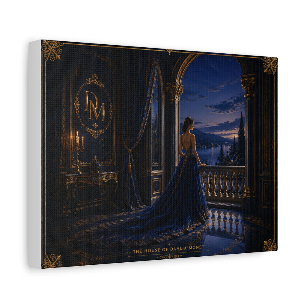 Princess at Midnight Matte Canvas Print — Elegant Blue Evening Wall Art