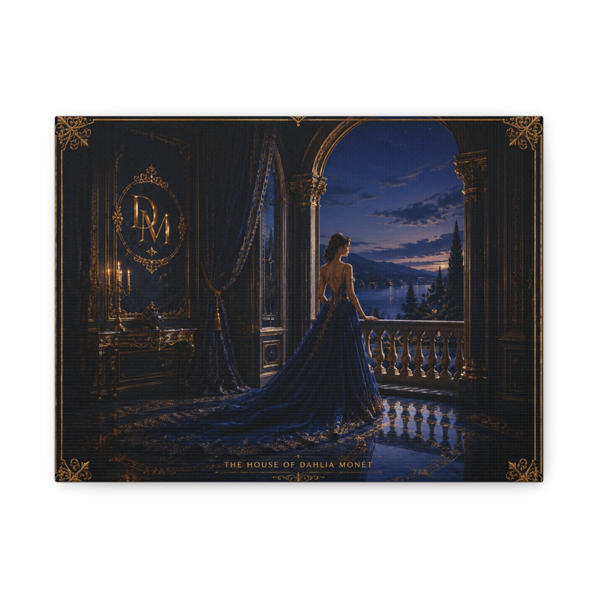 Princess at Midnight Matte Canvas Print — Elegant Blue Evening Wall Art