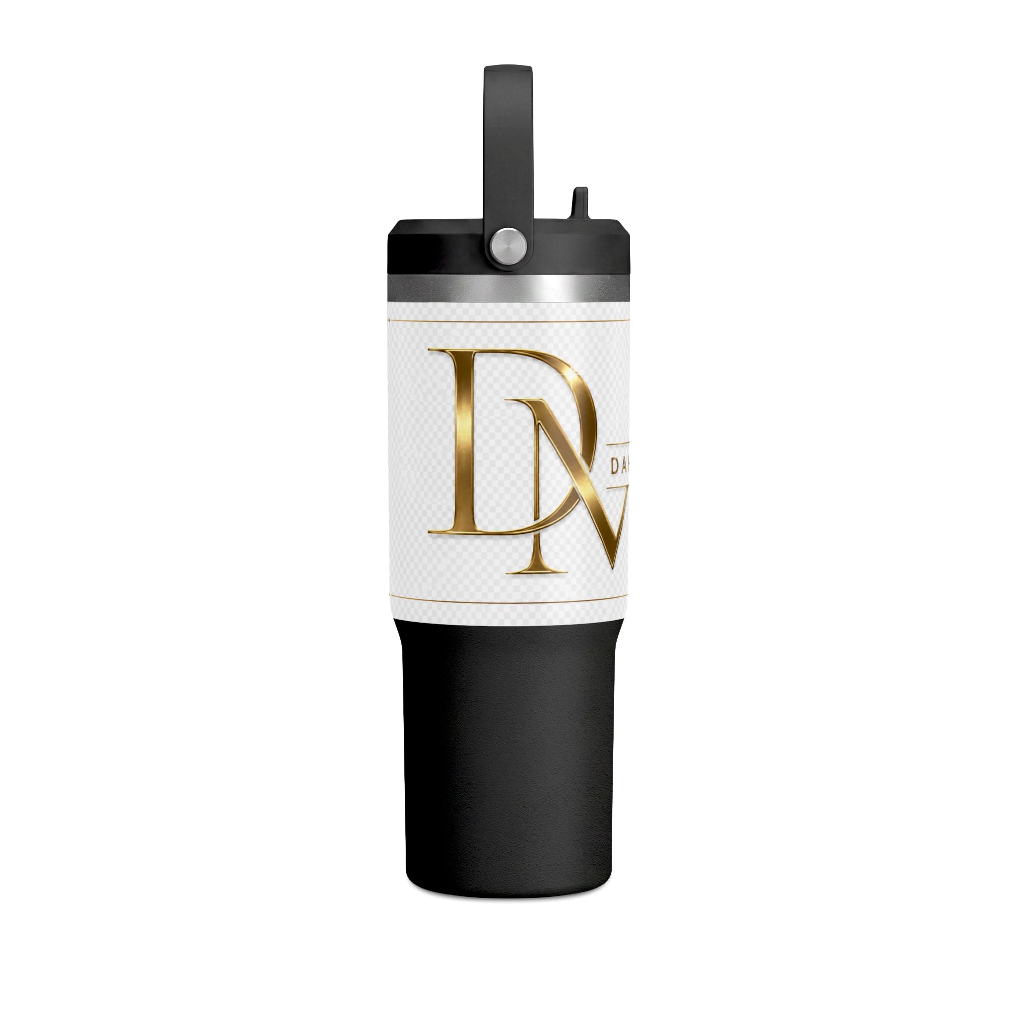 Nomad 32oz Travel Tumbler — Gold Monogram 'Dahlia Monet' Insulated Bottle