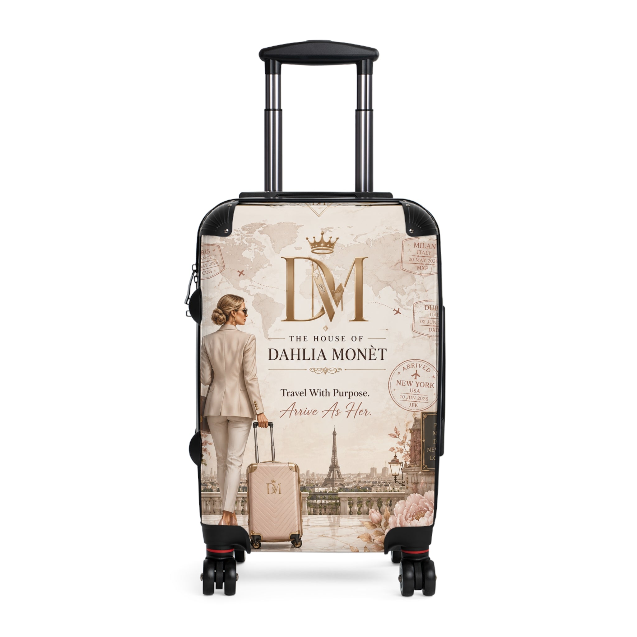 Vintage Paris Monogram Carry-On Suitcase — “The House of Dahlia Monet” Travel Luggage
