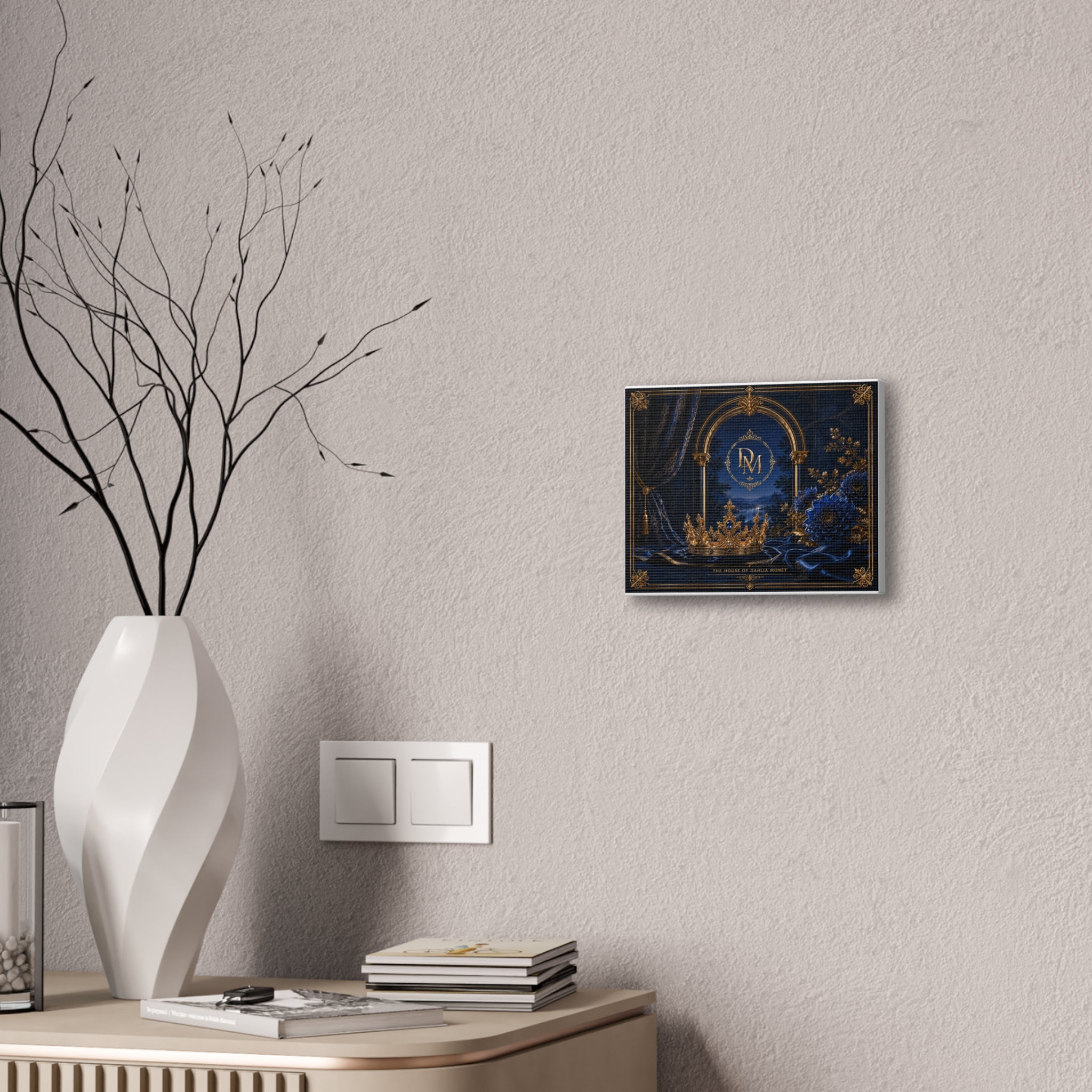 Royal Crown Canvas Print – 'The House of Dahlia Monet' Elegant Blue & Gold Wall Art