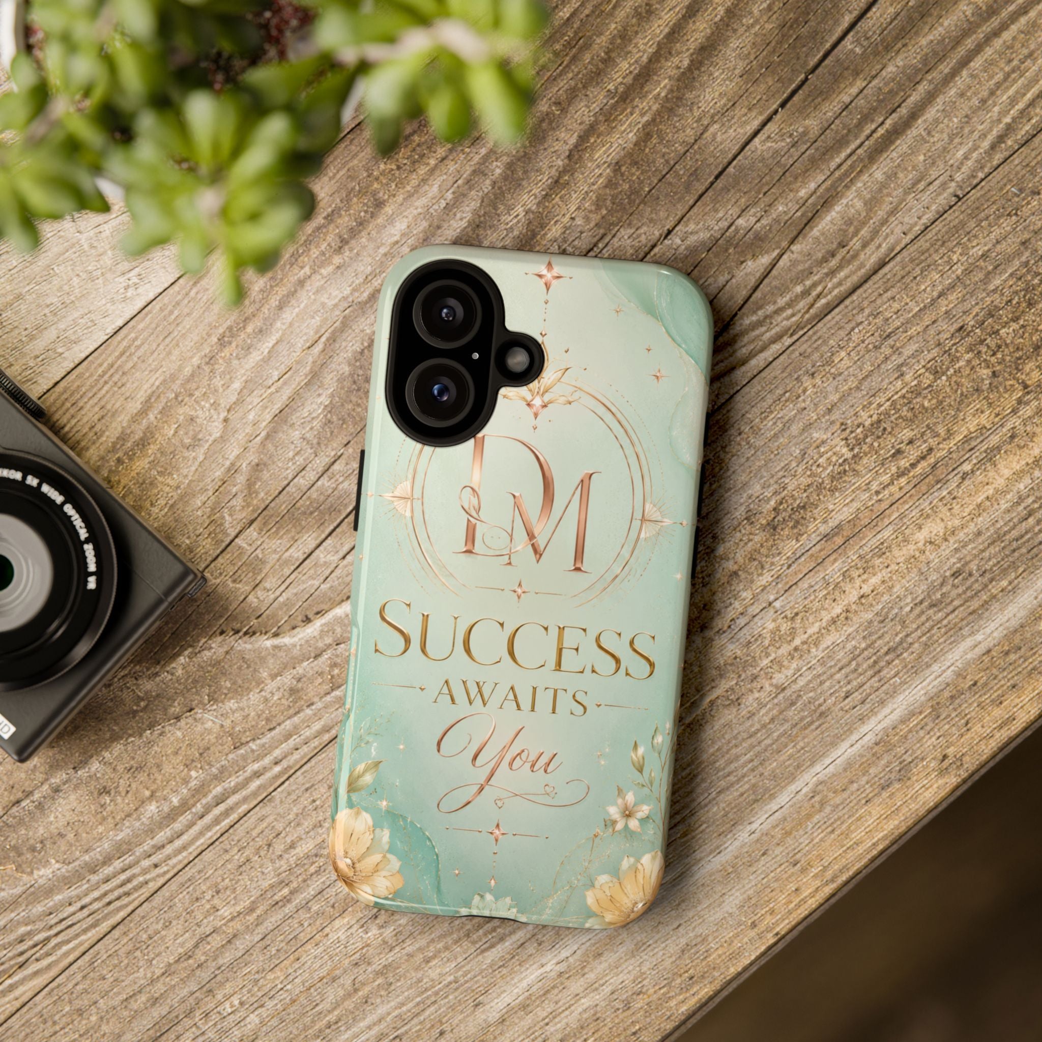 Phone Case — "Success Awaits You" Mint Marble Protective Case