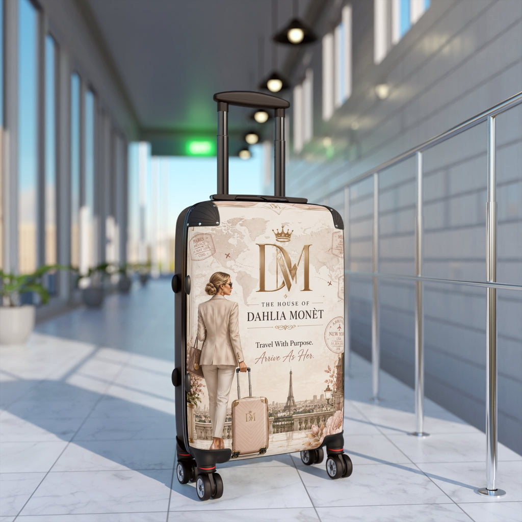 Vintage Paris Monogram Carry-On Suitcase — “The House of Dahlia Monet” Travel Luggage