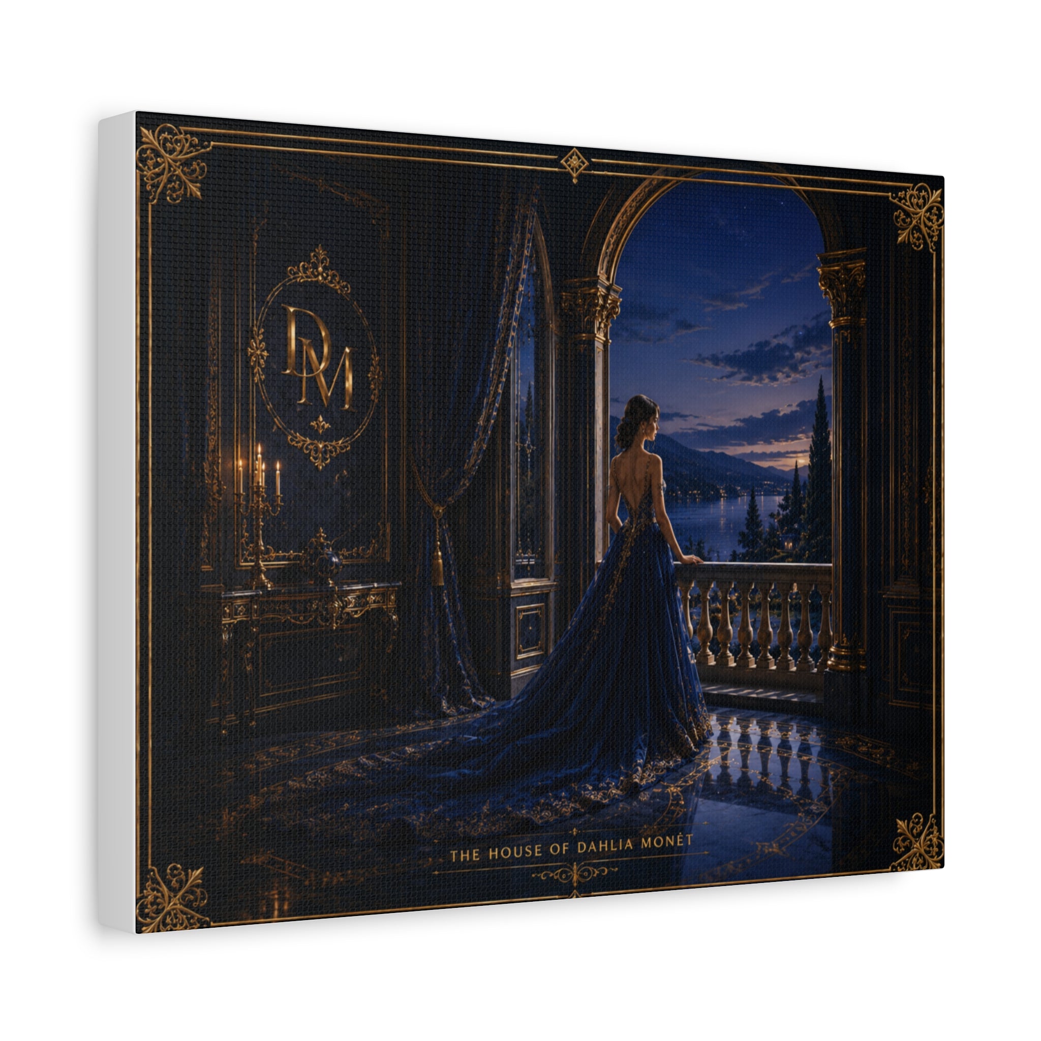 Princess at Midnight Matte Canvas Print — Elegant Blue Evening Wall Art