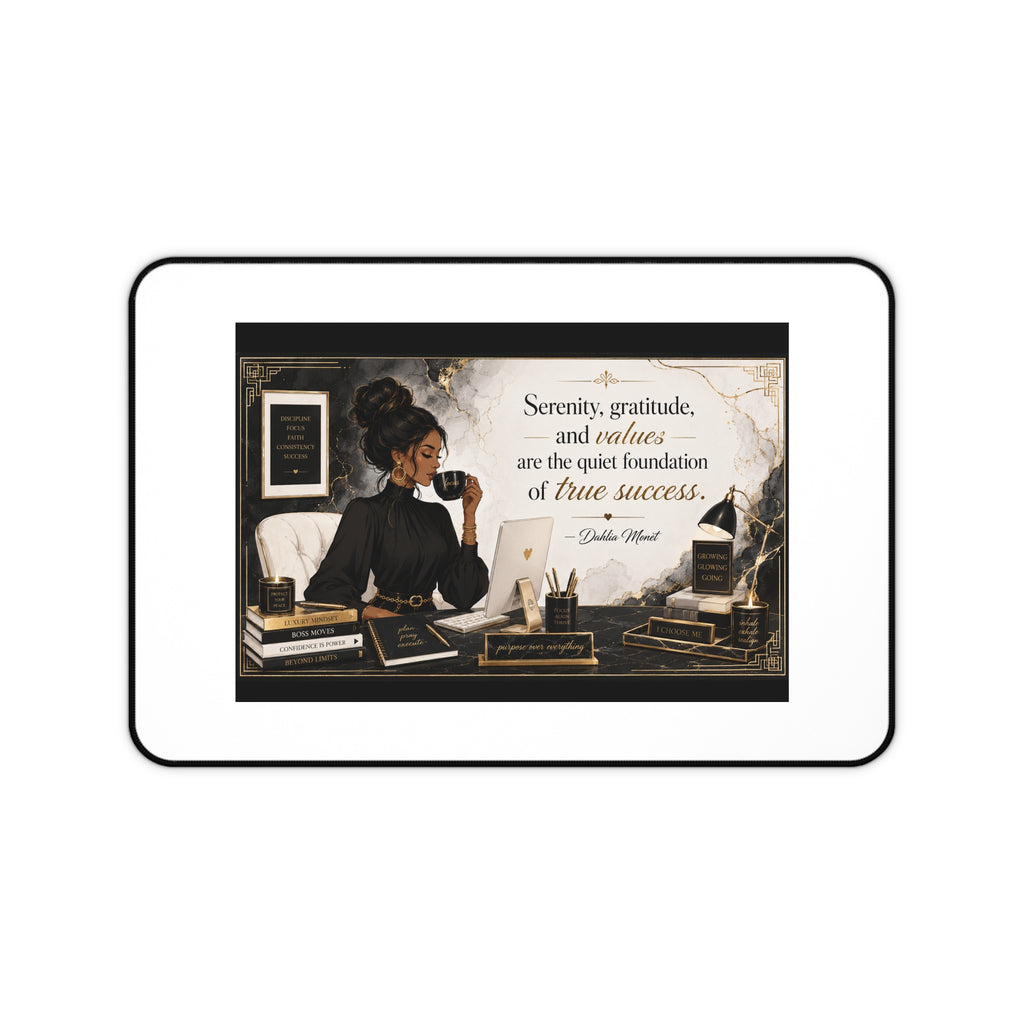 Inspirational Office Desk Mat — “Serenity, gratitude, and values…” Motivational Workstation Mat