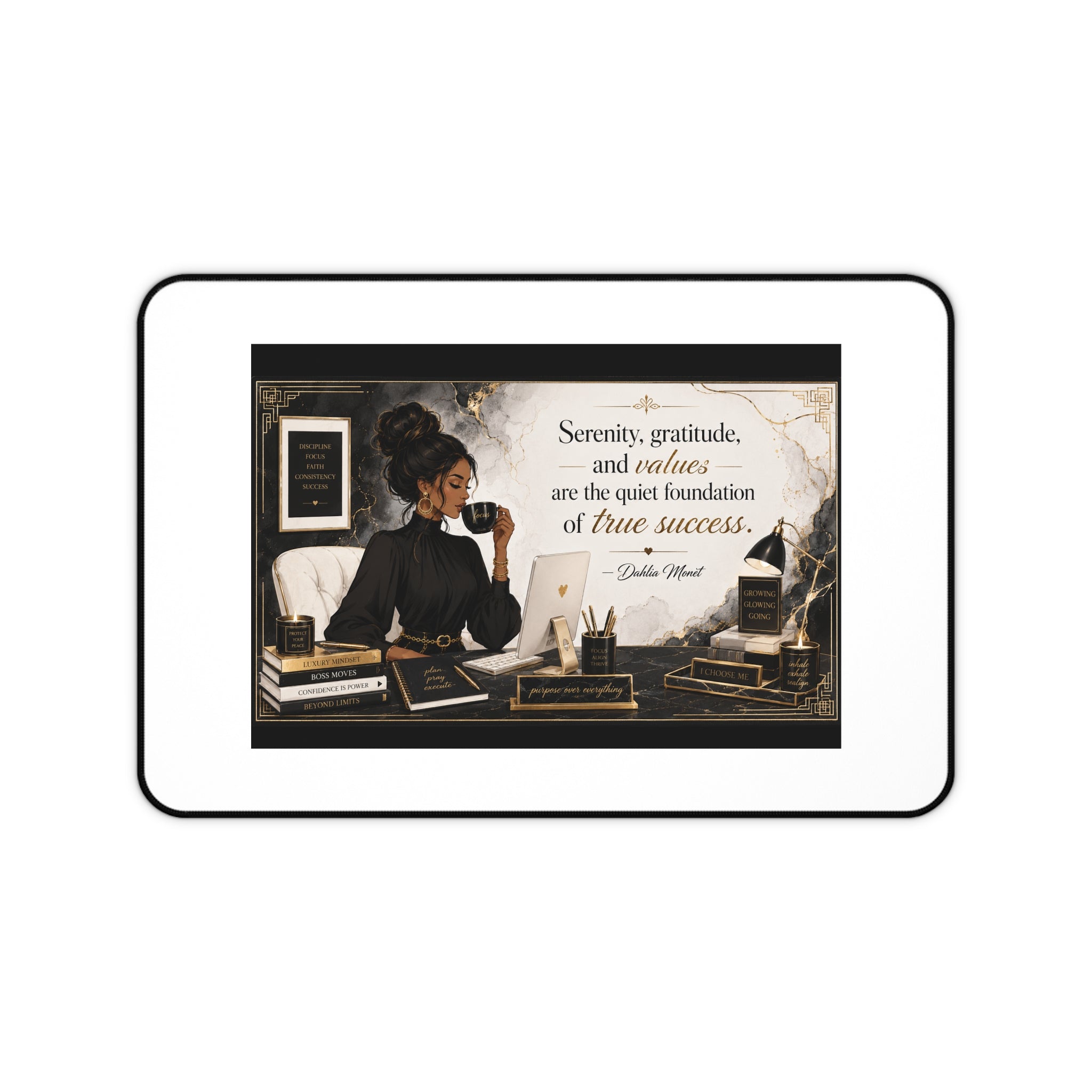 Inspirational Office Desk Mat — “Serenity, gratitude, and values…” Motivational Workstation Mat