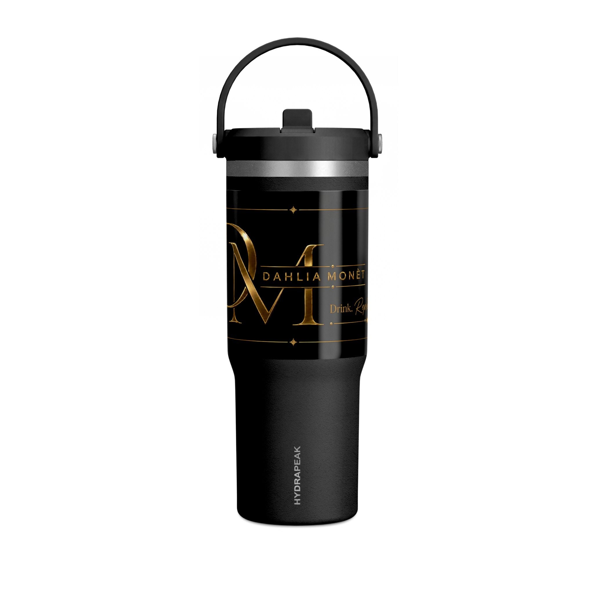 Black & Gold Monogram 32oz Tumbler — Nomad Insulated Travel Cup