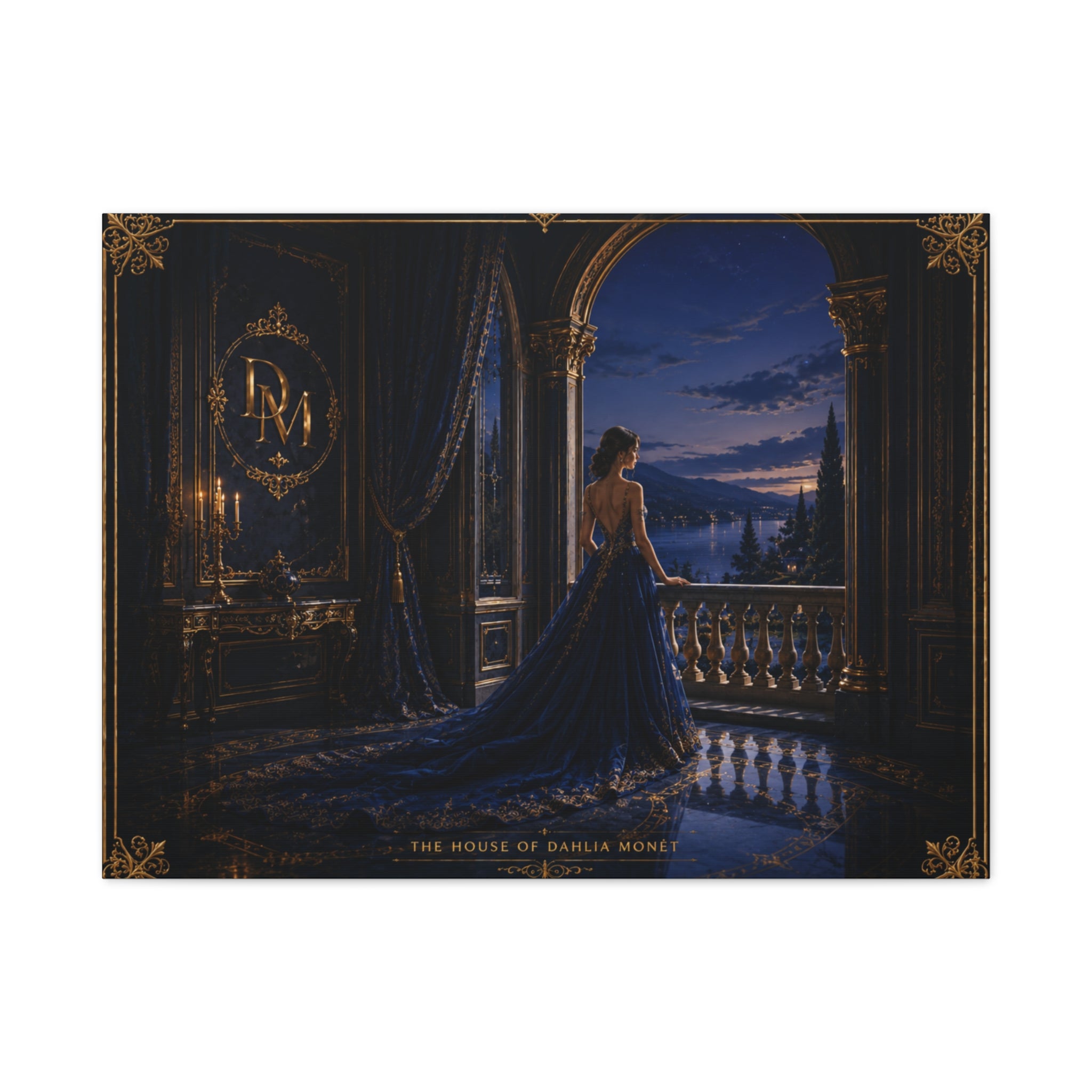 Princess at Midnight Matte Canvas Print — Elegant Blue Evening Wall Art