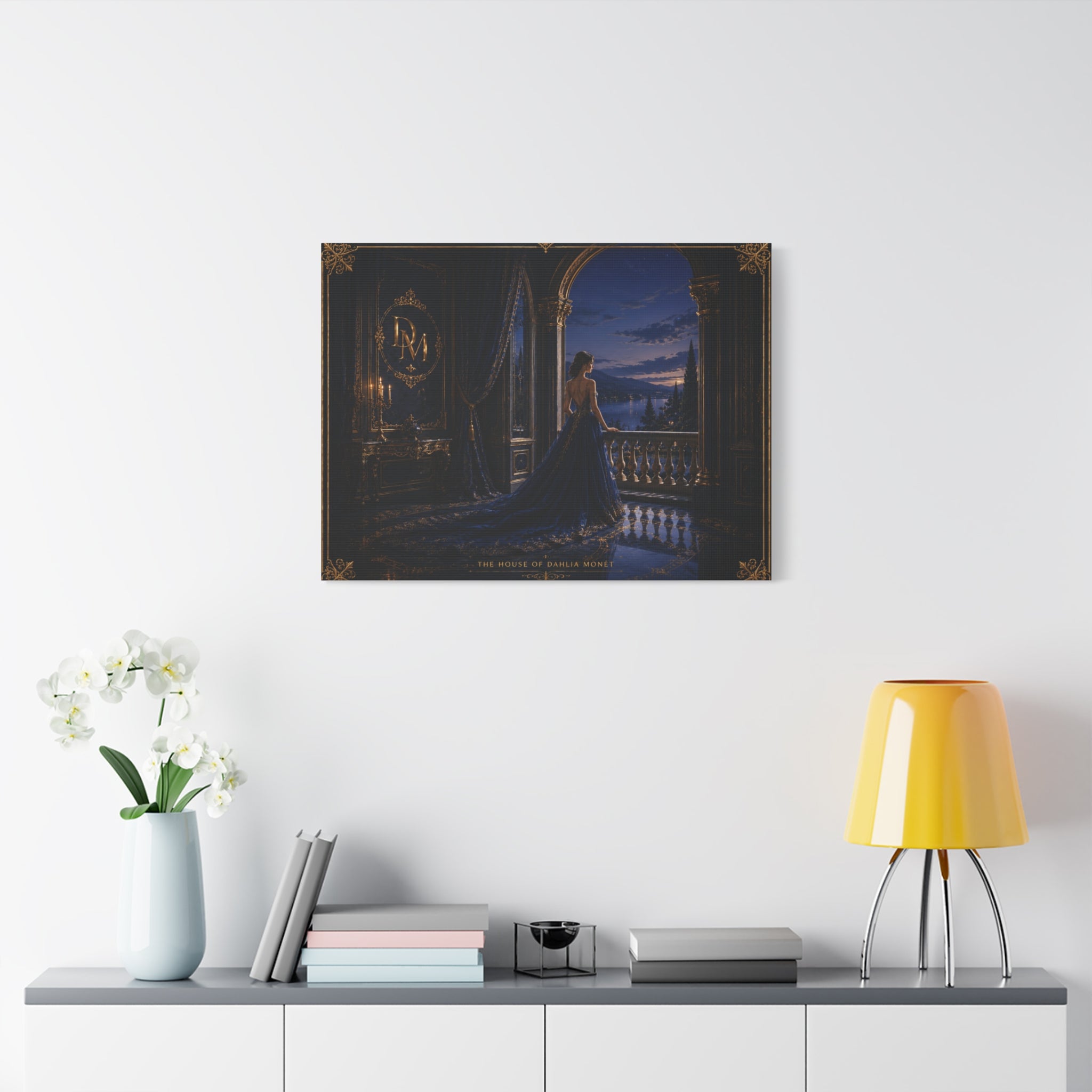 Princess at Midnight Matte Canvas Print — Elegant Blue Evening Wall Art