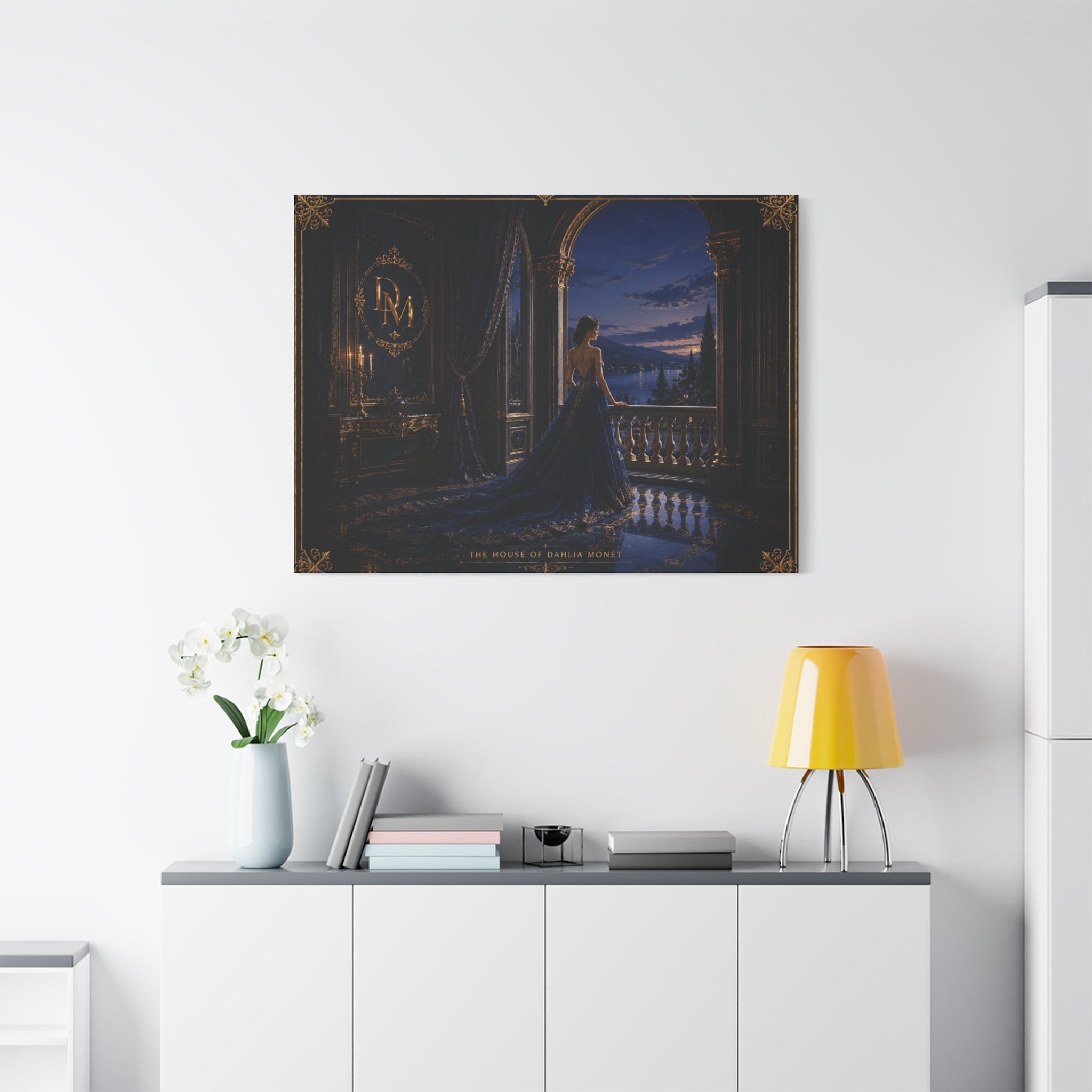 Princess at Midnight Matte Canvas Print — Elegant Blue Evening Wall Art