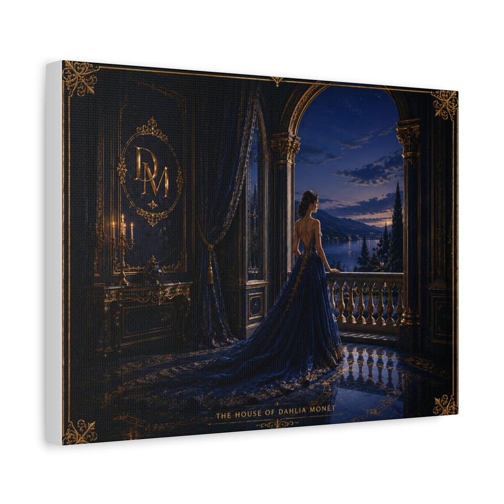 Princess at Midnight Matte Canvas Print — Elegant Blue Evening Wall Art