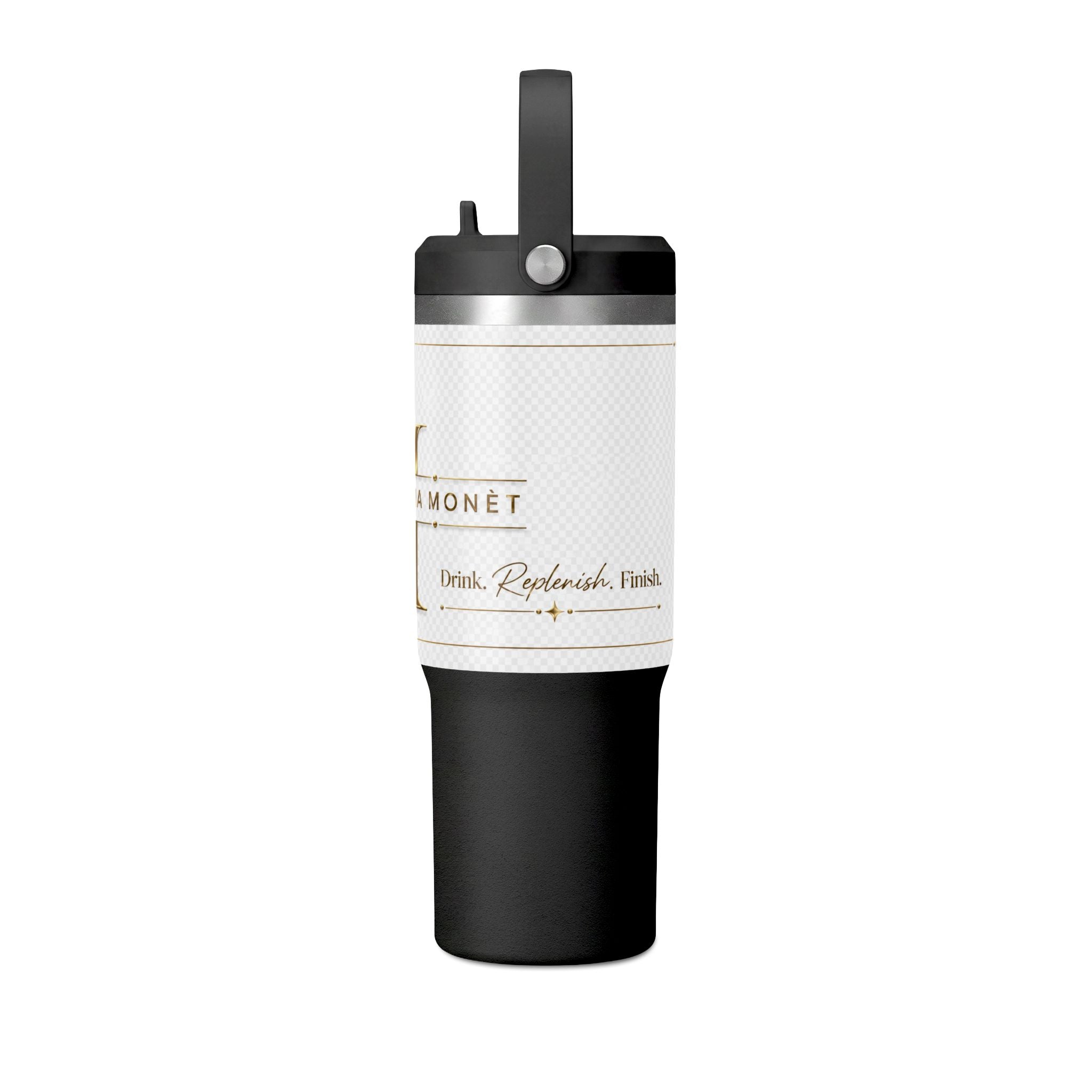 Nomad 32oz Travel Tumbler — Gold Monogram 'Dahlia Monet' Insulated Bottle
