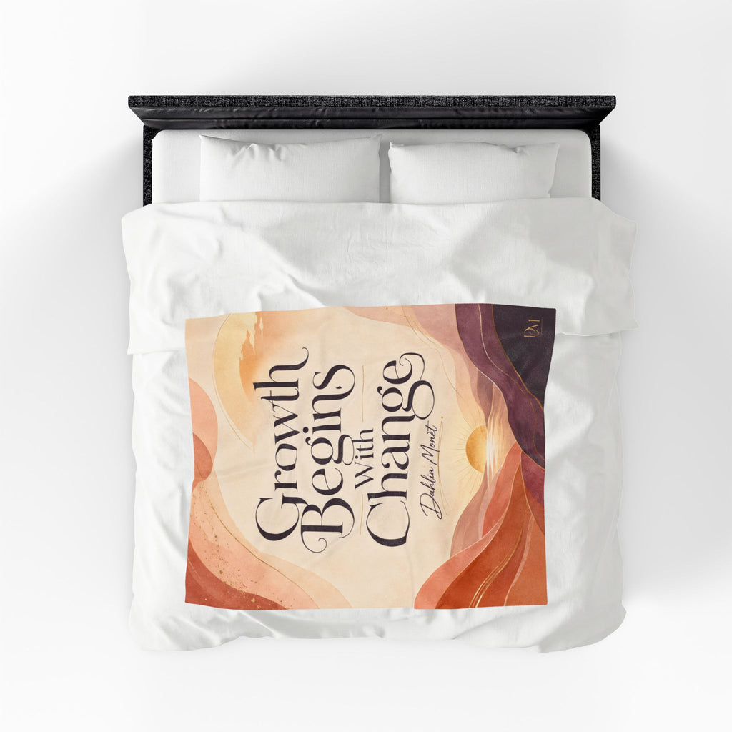 Velveteen Plush Blanket — "Growth Begins With Change" Inspirational Throw