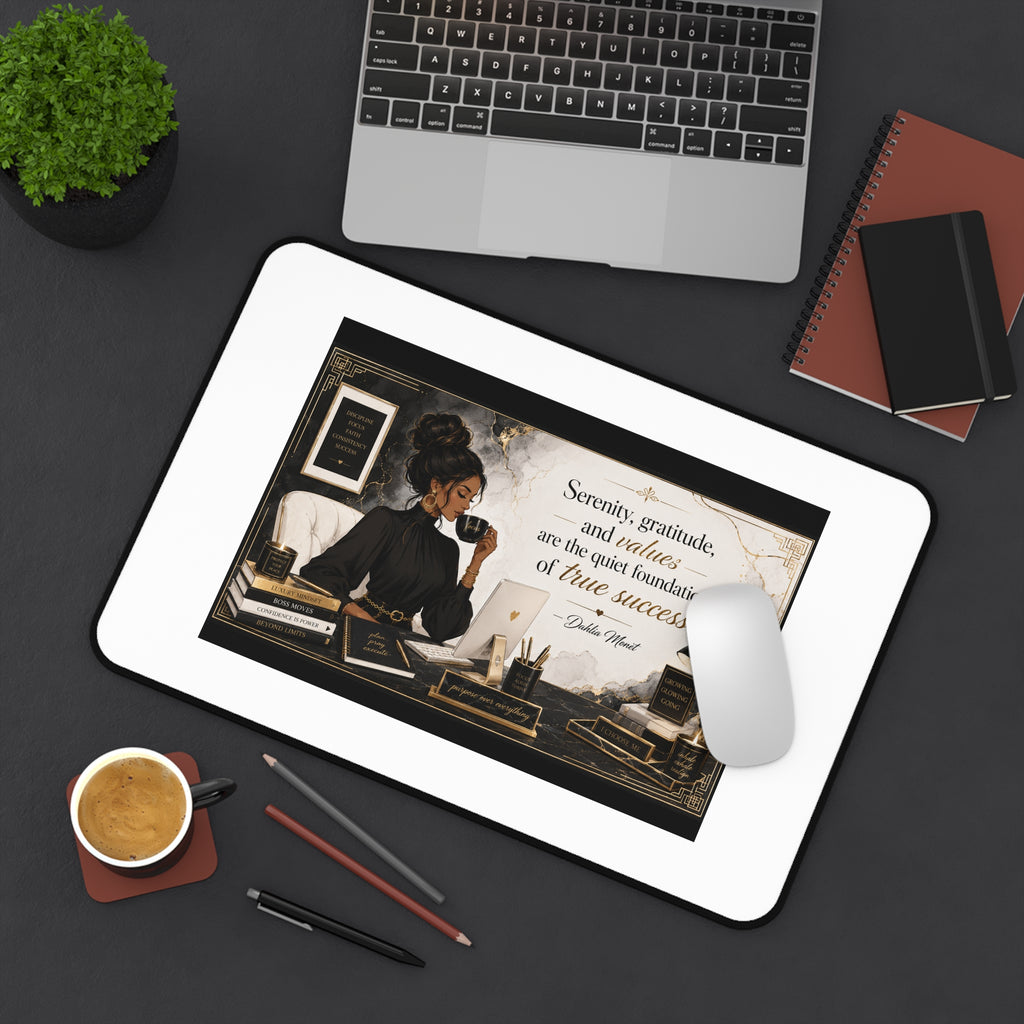 Inspirational Office Desk Mat — “Serenity, gratitude, and values…” Motivational Workstation Mat