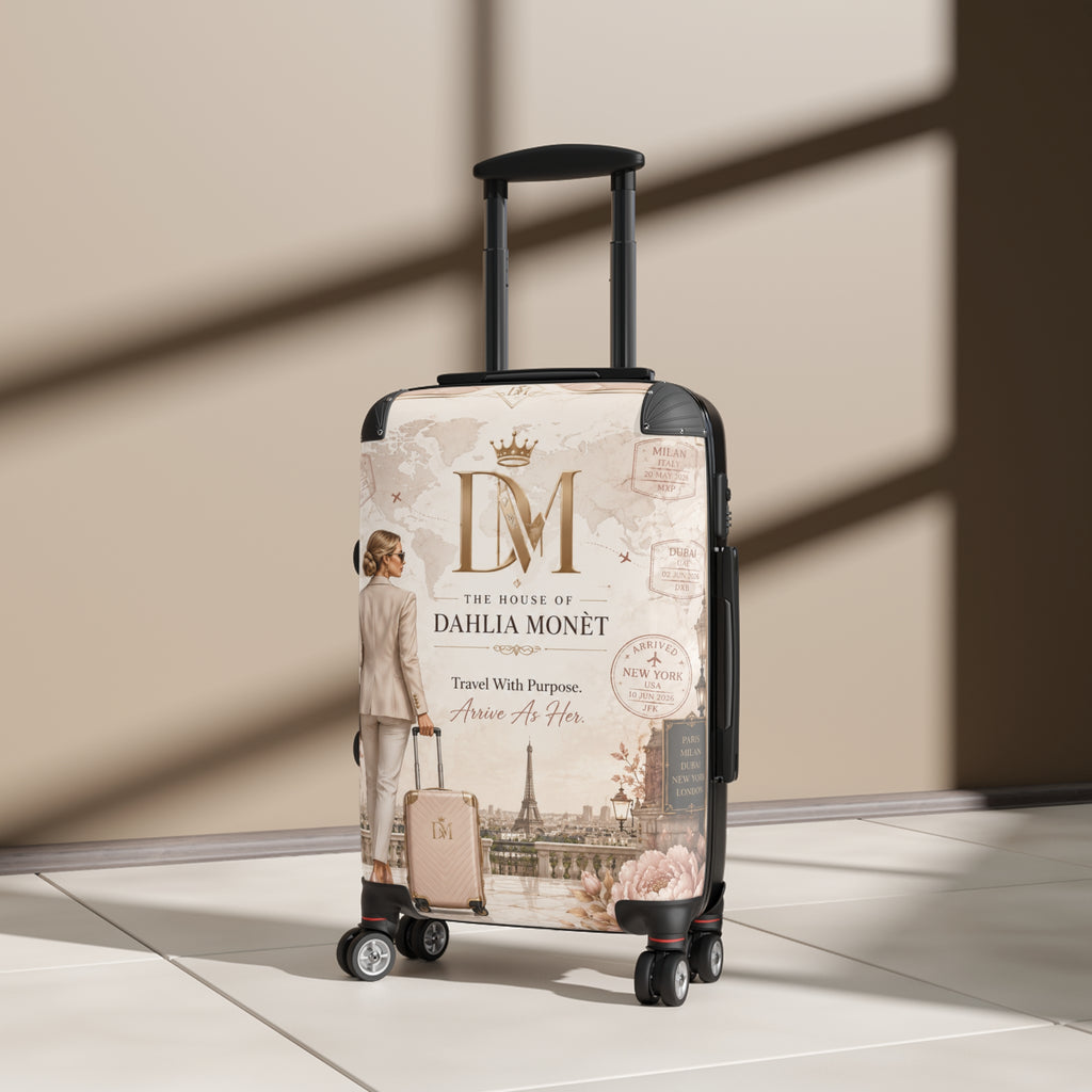 Vintage Paris Monogram Carry-On Suitcase — “The House of Dahlia Monet” Travel Luggage