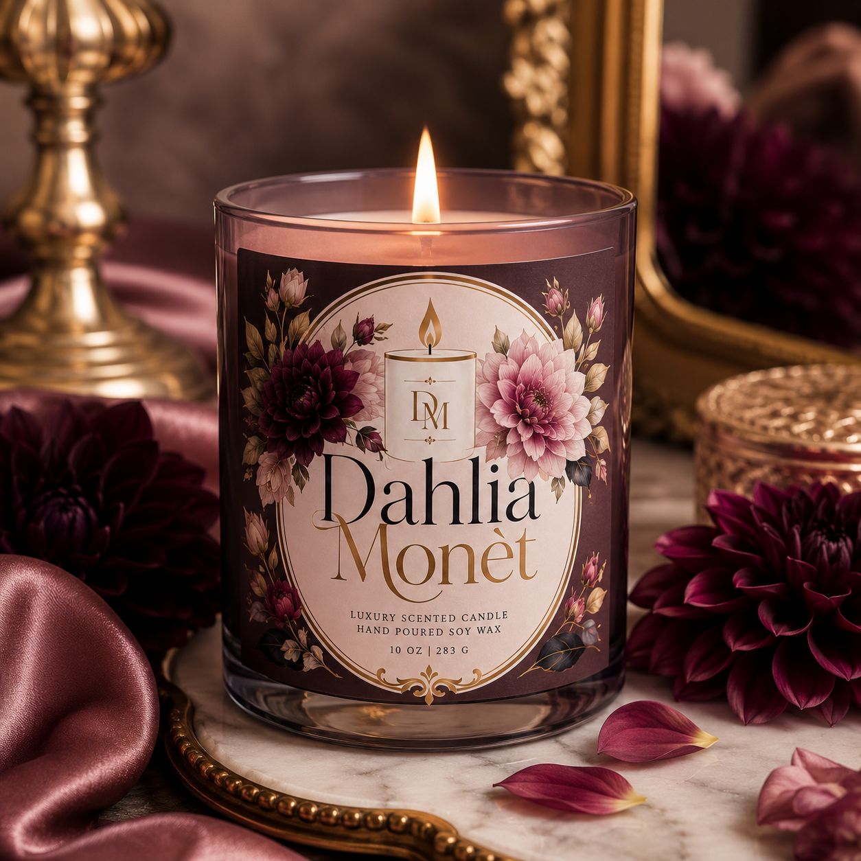 Dahlia Monet Scented Candle Set with Matches & Wick Trimmer
