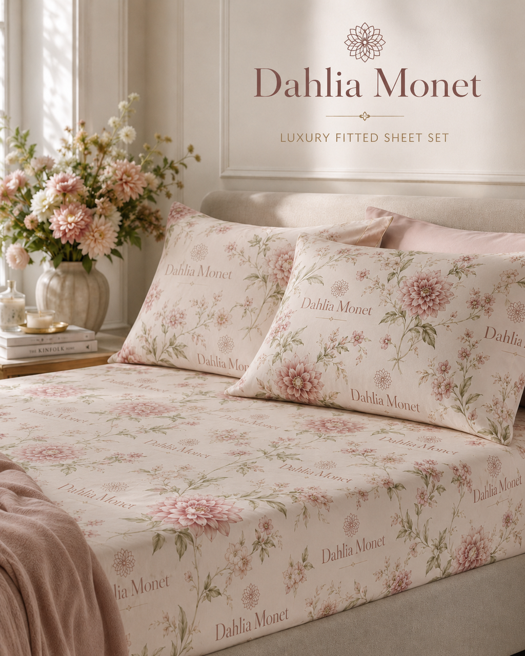 Dahlia Monet Floral Cotton Bed Set – Pastel Garden Duvet Cover & Pillowcases