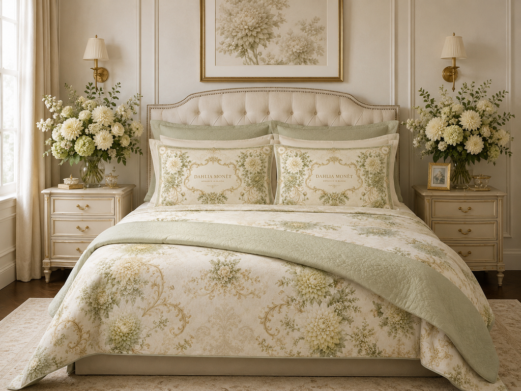 Vintage Floral Cotton Bed Set – Elegant Duvet Cover & Pillowcases (Victorian Lace Garden Design)