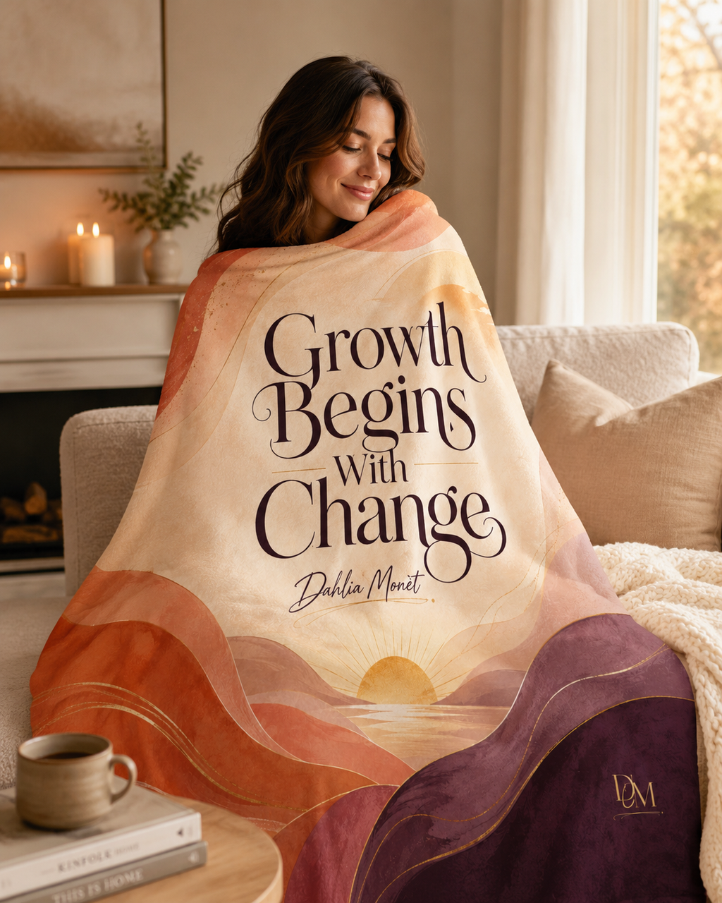 Velveteen Plush Blanket — "Growth Begins With Change" Inspirational Throw