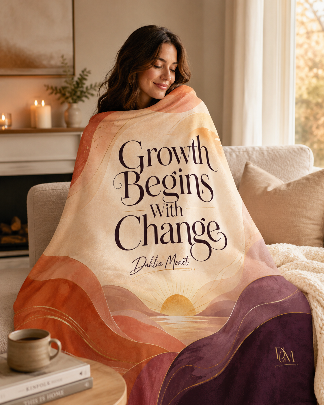 Velveteen Plush Blanket — "Growth Begins With Change" Inspirational Throw