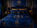Luxury Navy & Gold Monogram Cotton Bed Set – Custom DM Initials Bedding