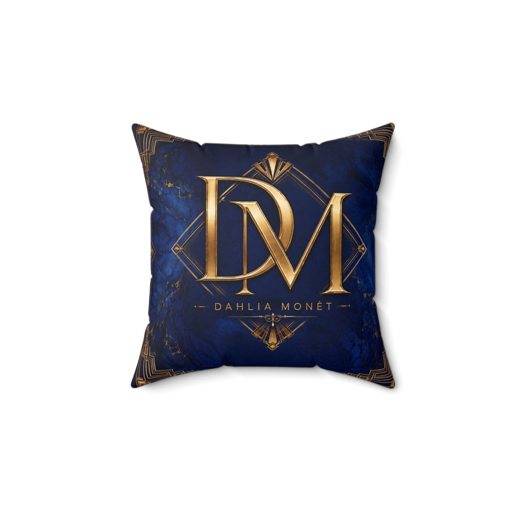 Monogram Pillow — Luxurious Gold DM Initials on Navy Faux Suede