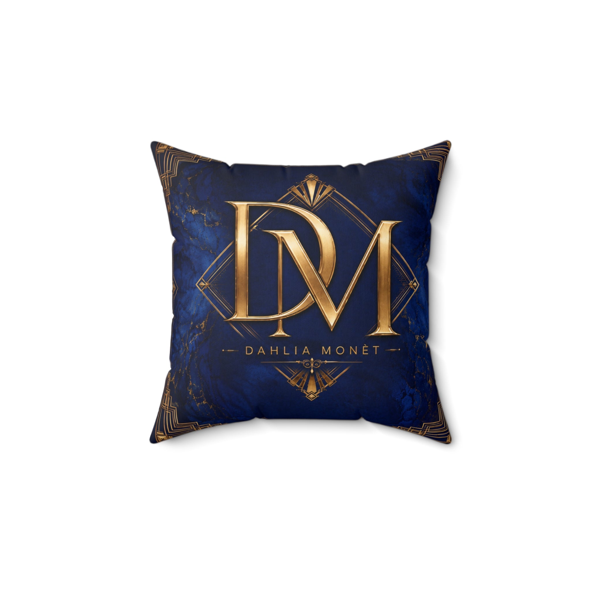 Monogram Pillow — Luxurious Gold DM Initials on Navy Faux Suede