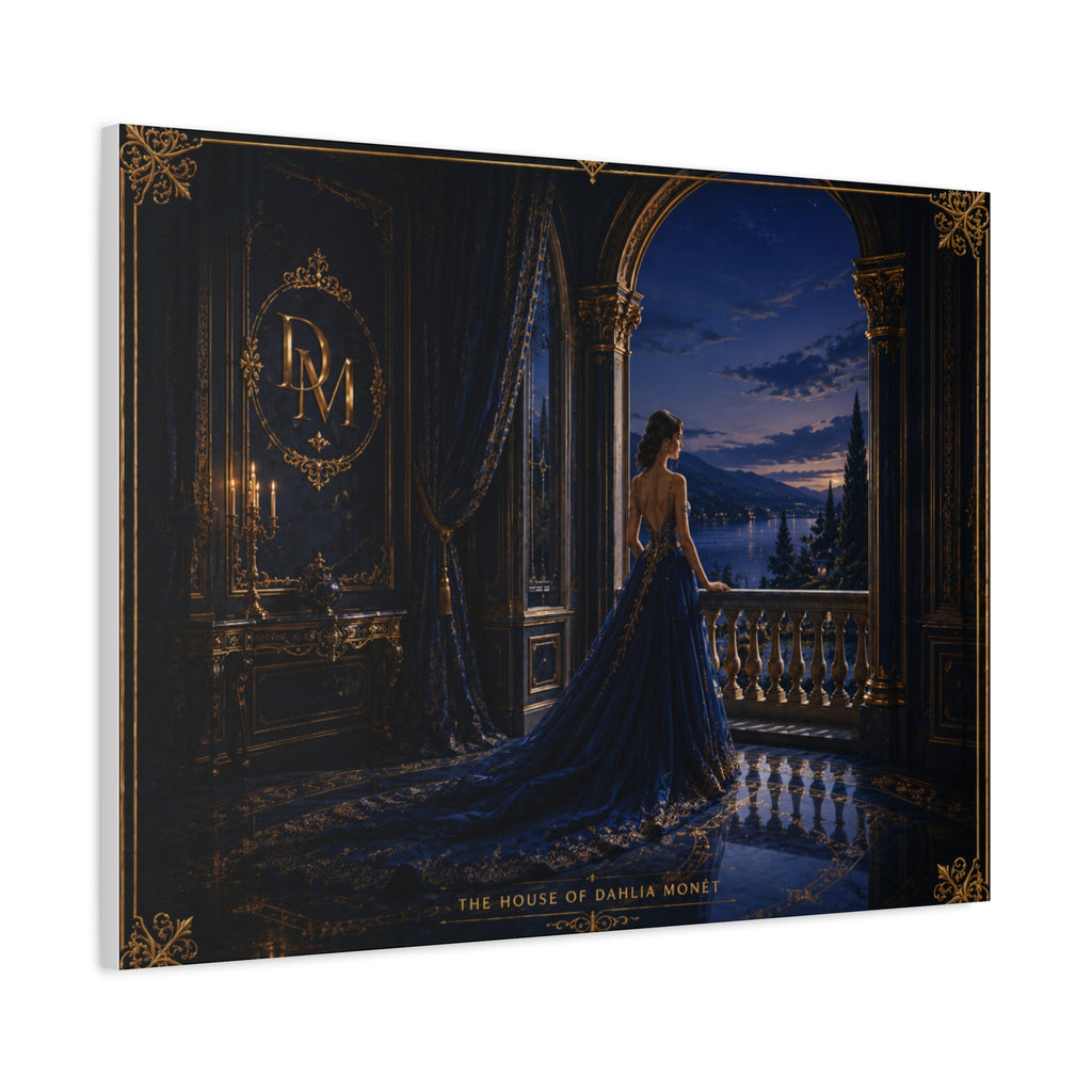 Princess at Midnight Matte Canvas Print — Elegant Blue Evening Wall Art