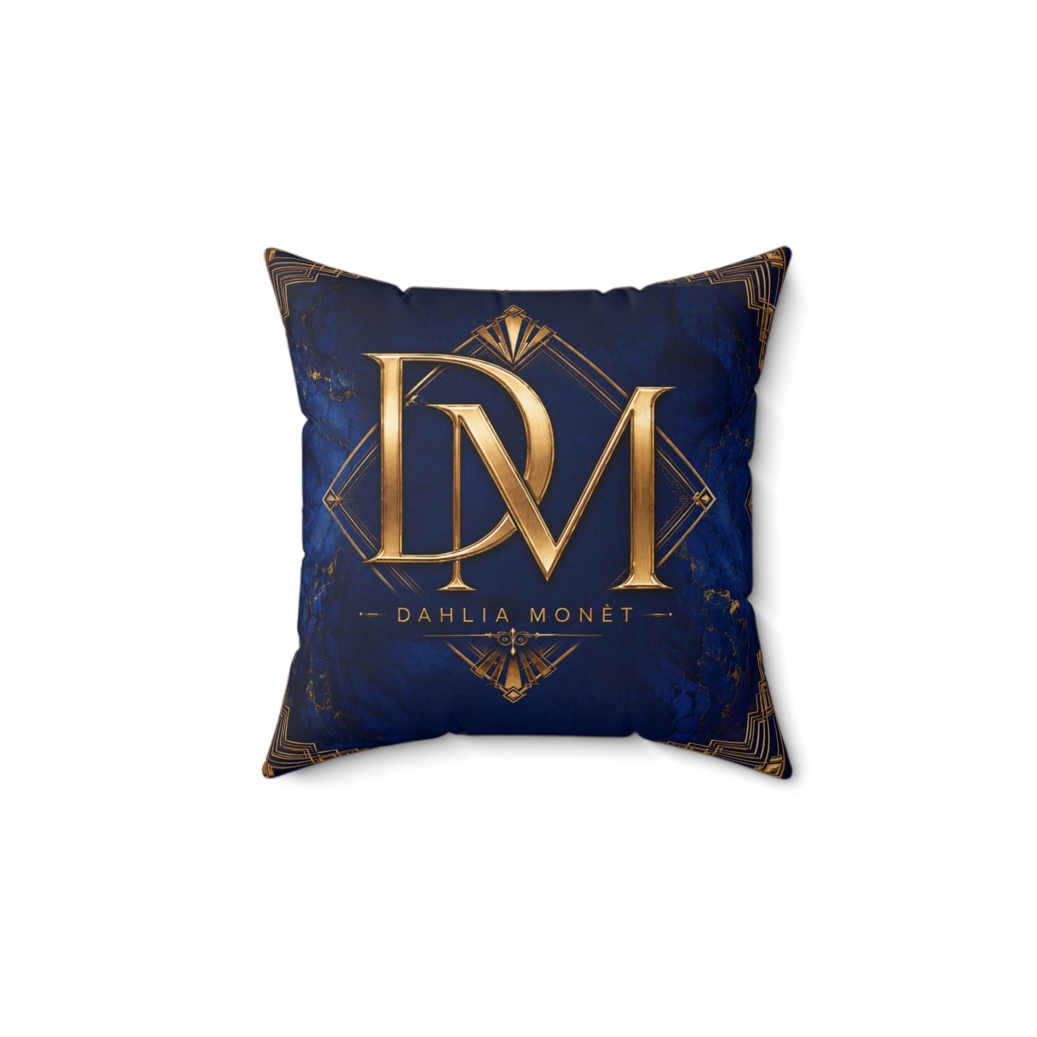 Monogram Pillow — Luxurious Gold DM Initials on Navy Faux Suede