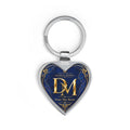 Heart Keychain — Elegant Gold Monogram 'DM' on Navy Crest