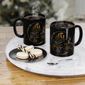 Black Coffee Mug — Elegant Gold Script Memorial Design (11oz)