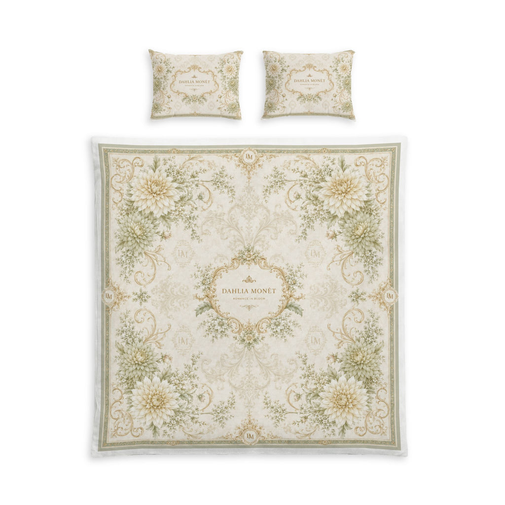 Vintage Floral Cotton Bed Set – Elegant Duvet Cover & Pillowcases (Victorian Lace Garden Design)
