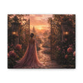 Enchanted Garden Canvas – Woman in Gown at Sunset Stretched Print