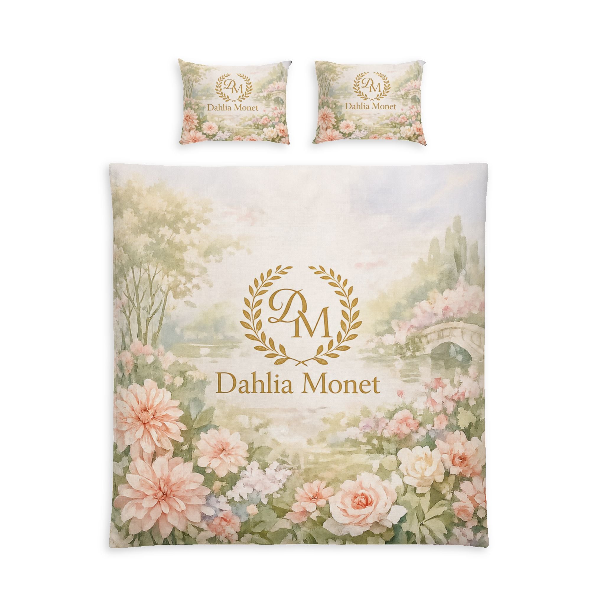 Dahlia Monet Floral Cotton Bed Set – Pastel Garden Duvet Cover & Pillowcases