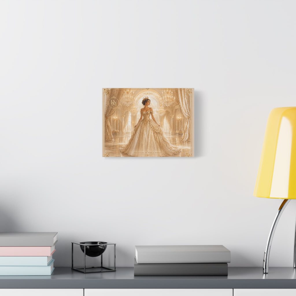Regal Golden Ballroom Canvas Print — Elegant Princess Gown Wall Art