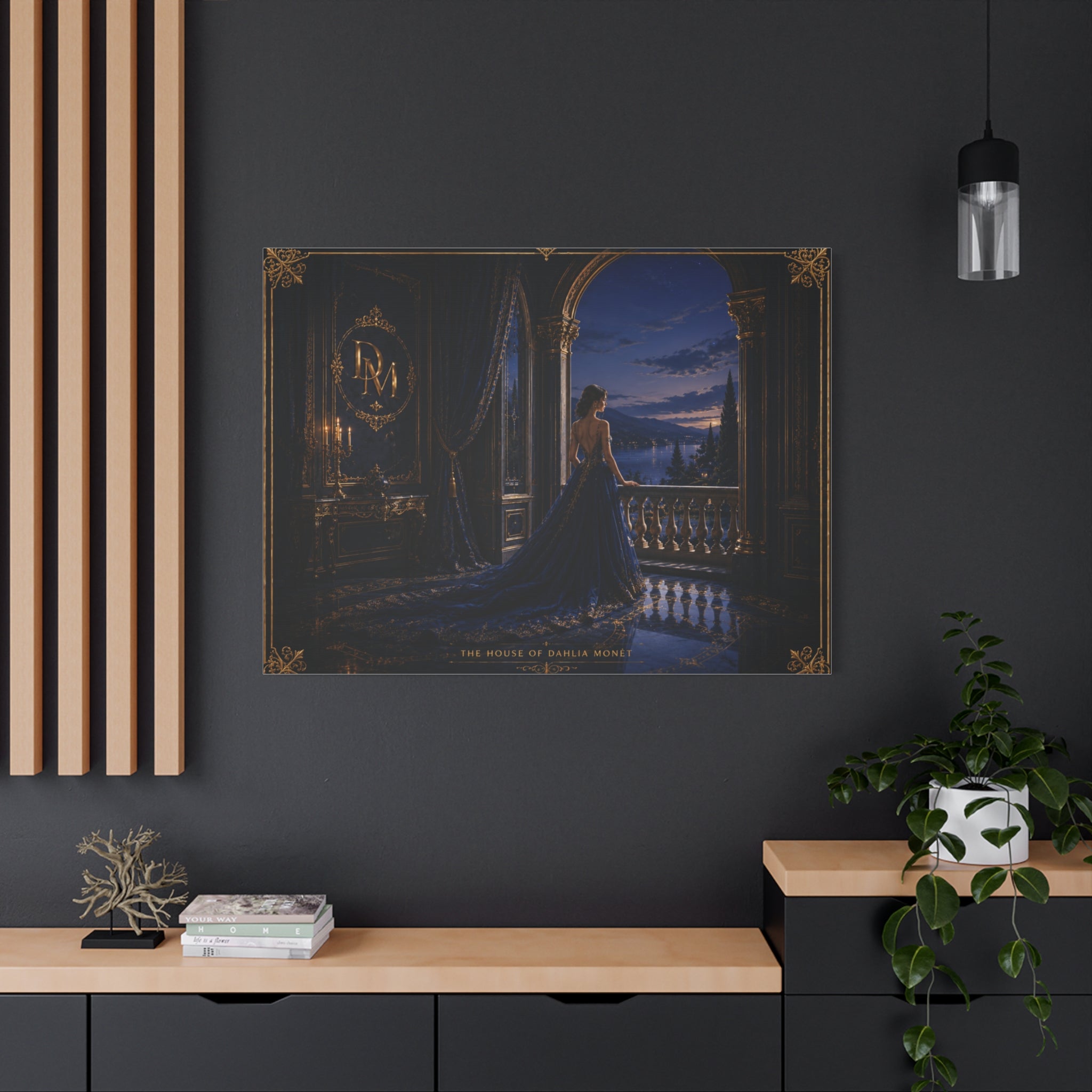 Princess at Midnight Matte Canvas Print — Elegant Blue Evening Wall Art