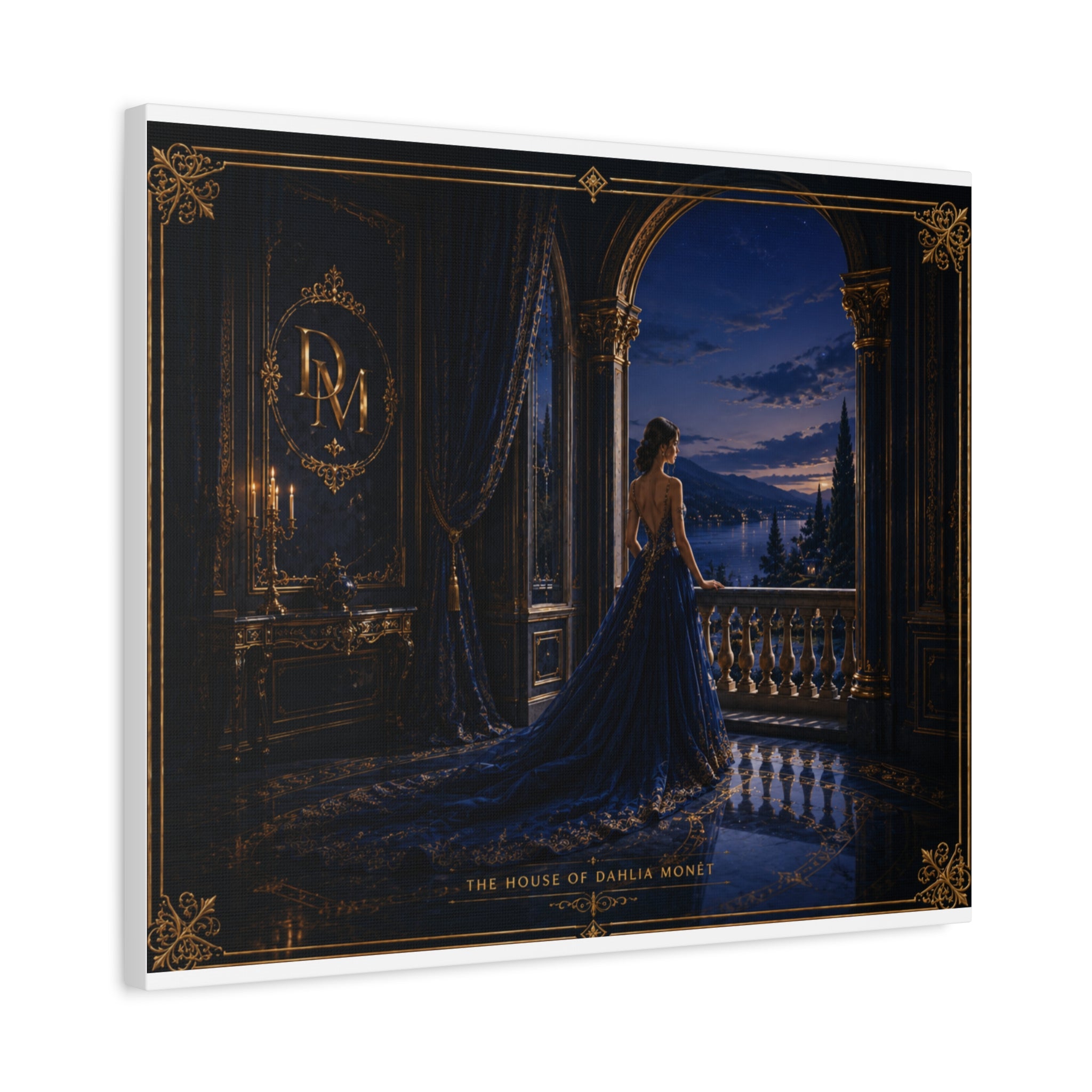 Princess at Midnight Matte Canvas Print — Elegant Blue Evening Wall Art