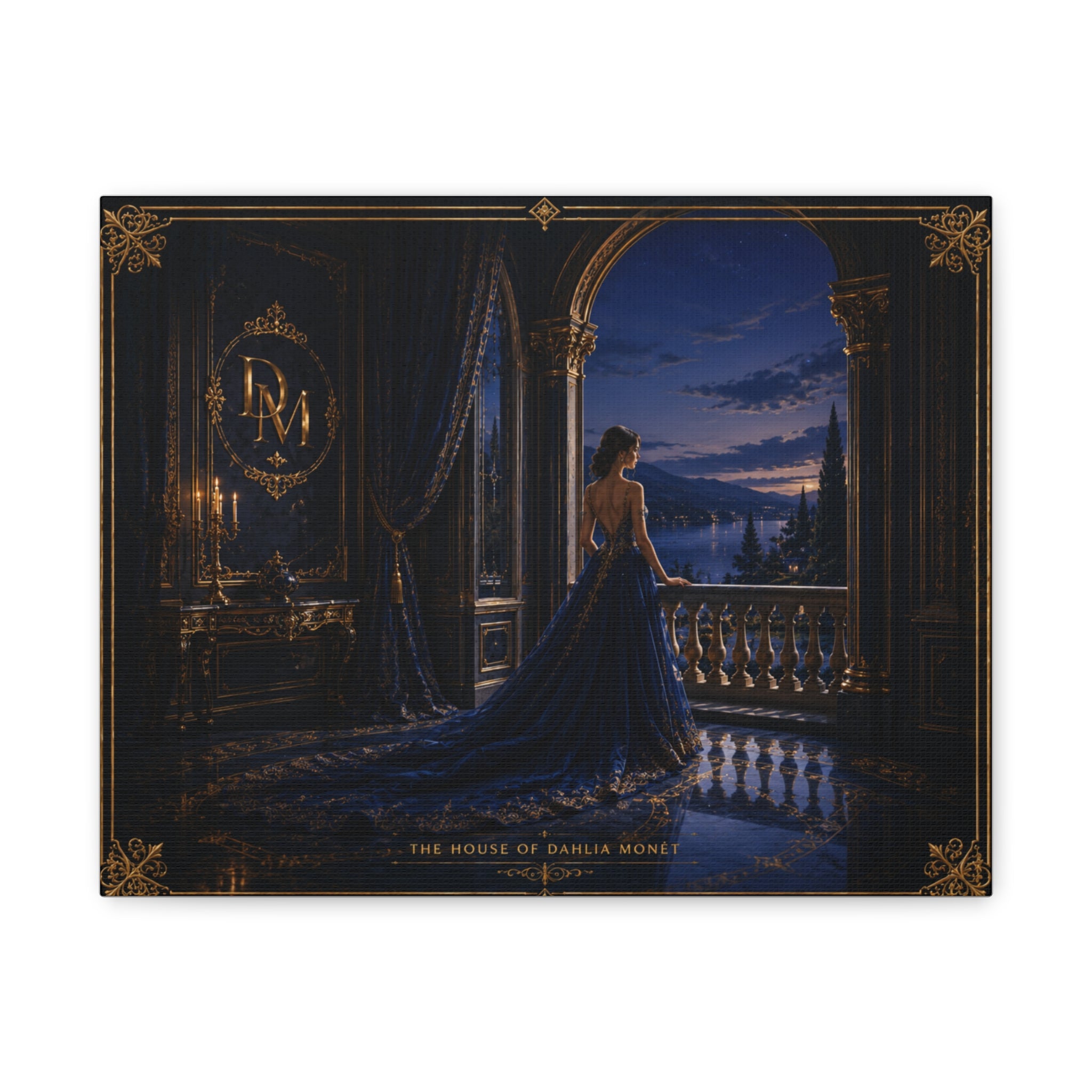 Princess at Midnight Matte Canvas Print — Elegant Blue Evening Wall Art