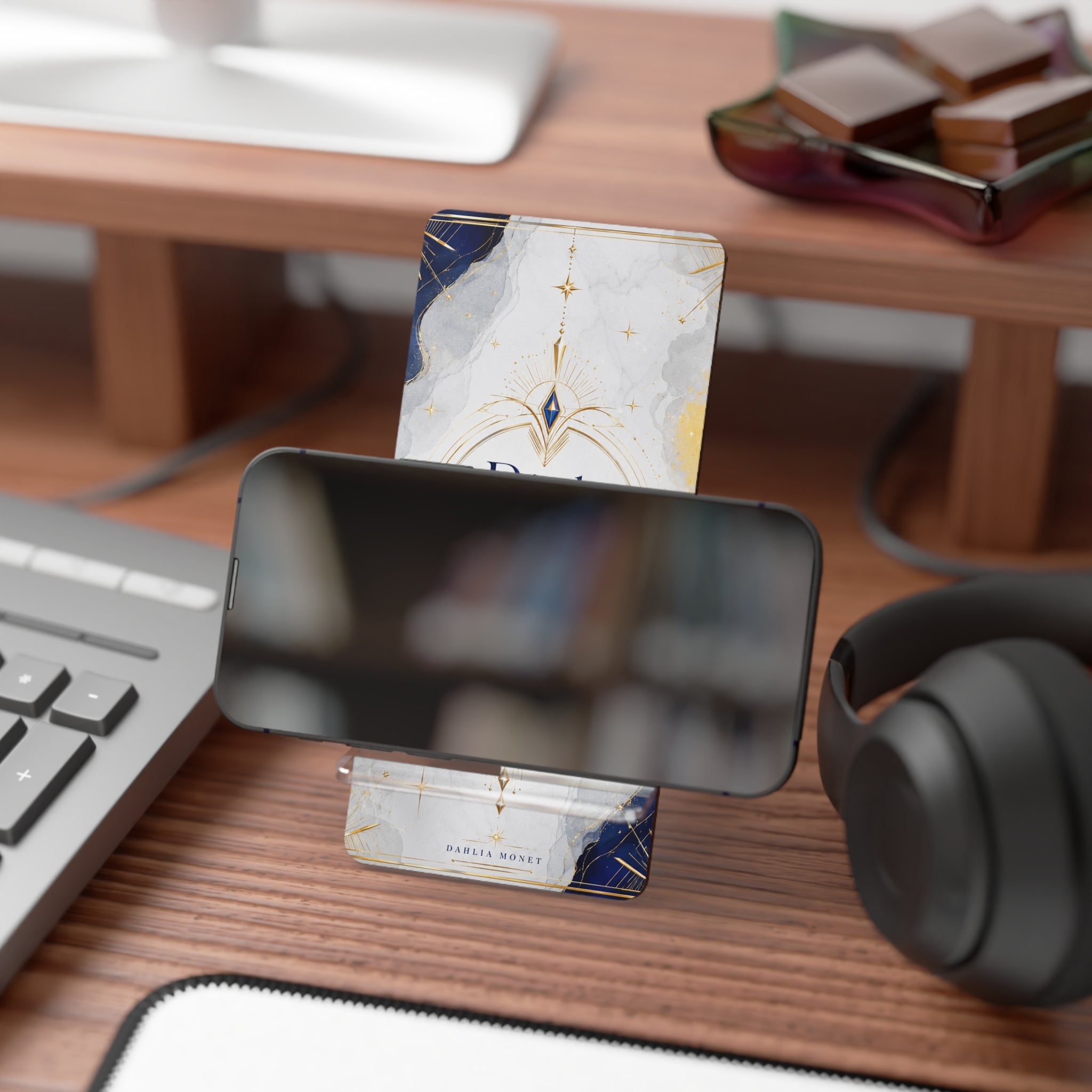Phone Stand — "Rich In Love" Marble Gold Acrylic Mobile Display Stand