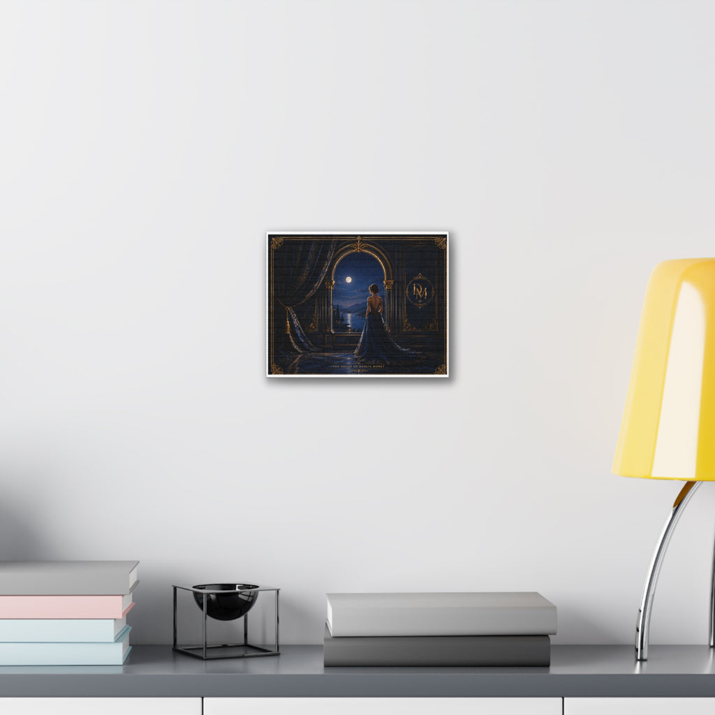 Stretched Canvas: Moonlit Balcony Lady — Elegant Romantic Wall Art