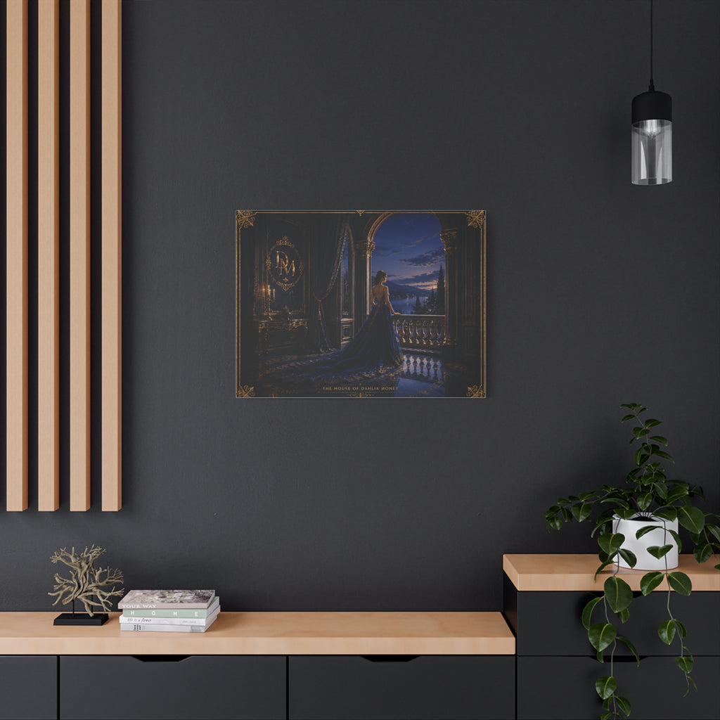 Princess at Midnight Matte Canvas Print — Elegant Blue Evening Wall Art